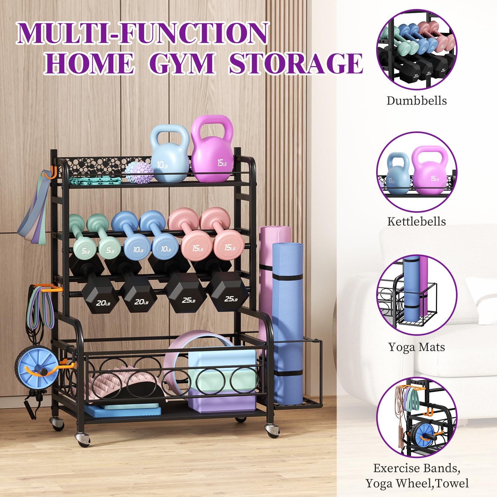 Weight Rack For Dumbbells, Dumbbell Rack Weight Stand, Vopeak Home Gym Storage Rack For Yoga Mat Kettlebells And Strength Traini