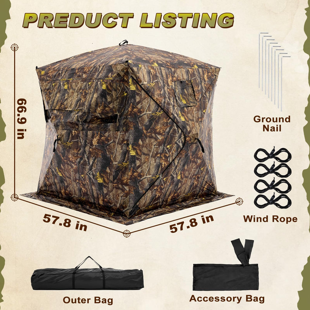 OLIXIS 270See Through Hunting Blind, 2-3 Person Pop Up Camouflage Tent with Carrying Bag, Portable Hunting Tent with Accessory B
