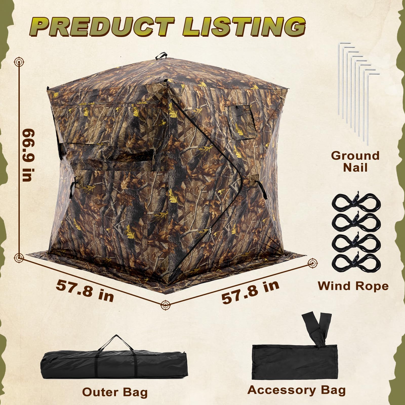 OLIXIS 270See Through Hunting Blind, 2-3 Person Pop Up Camouflage Tent with Carrying Bag, Portable Hunting Tent with Accessory B