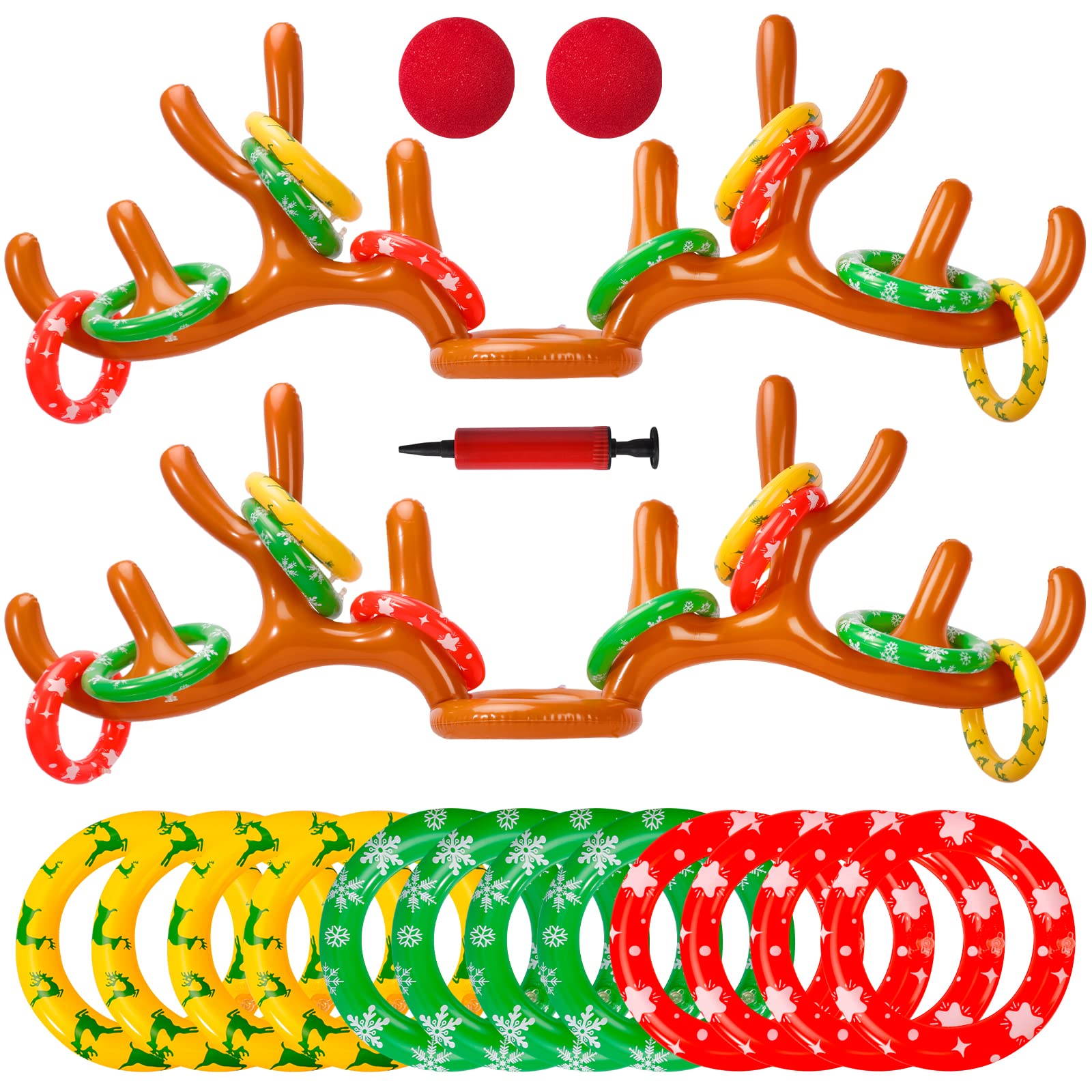 Max Fun 2Pack Inflatable Reindeer Antler Ring Toss Games Indoor Outdoor Christmas Party Games Hat for Xmas Gifts Holiday Party S