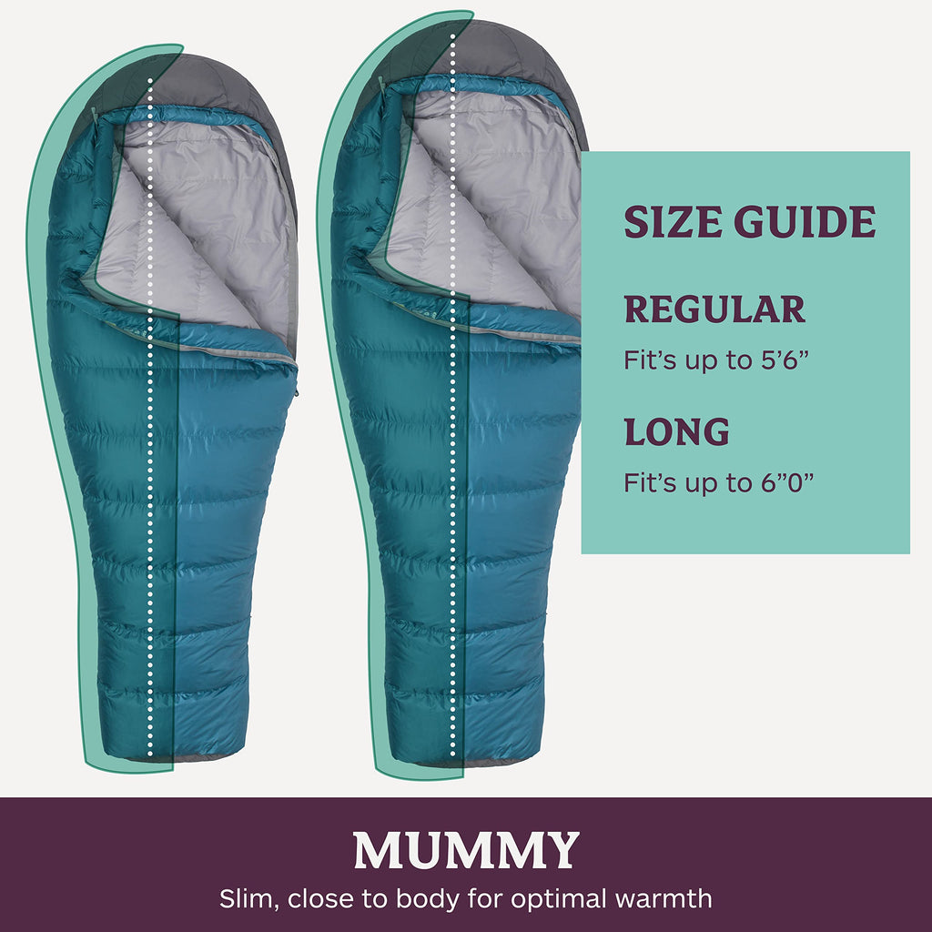 Marmot Women? Lozen Long Mummy Sleeping Bag  Down-Filled, Lightweight, 30-Degree Rating, Late Night/Steel Onyx, Regular