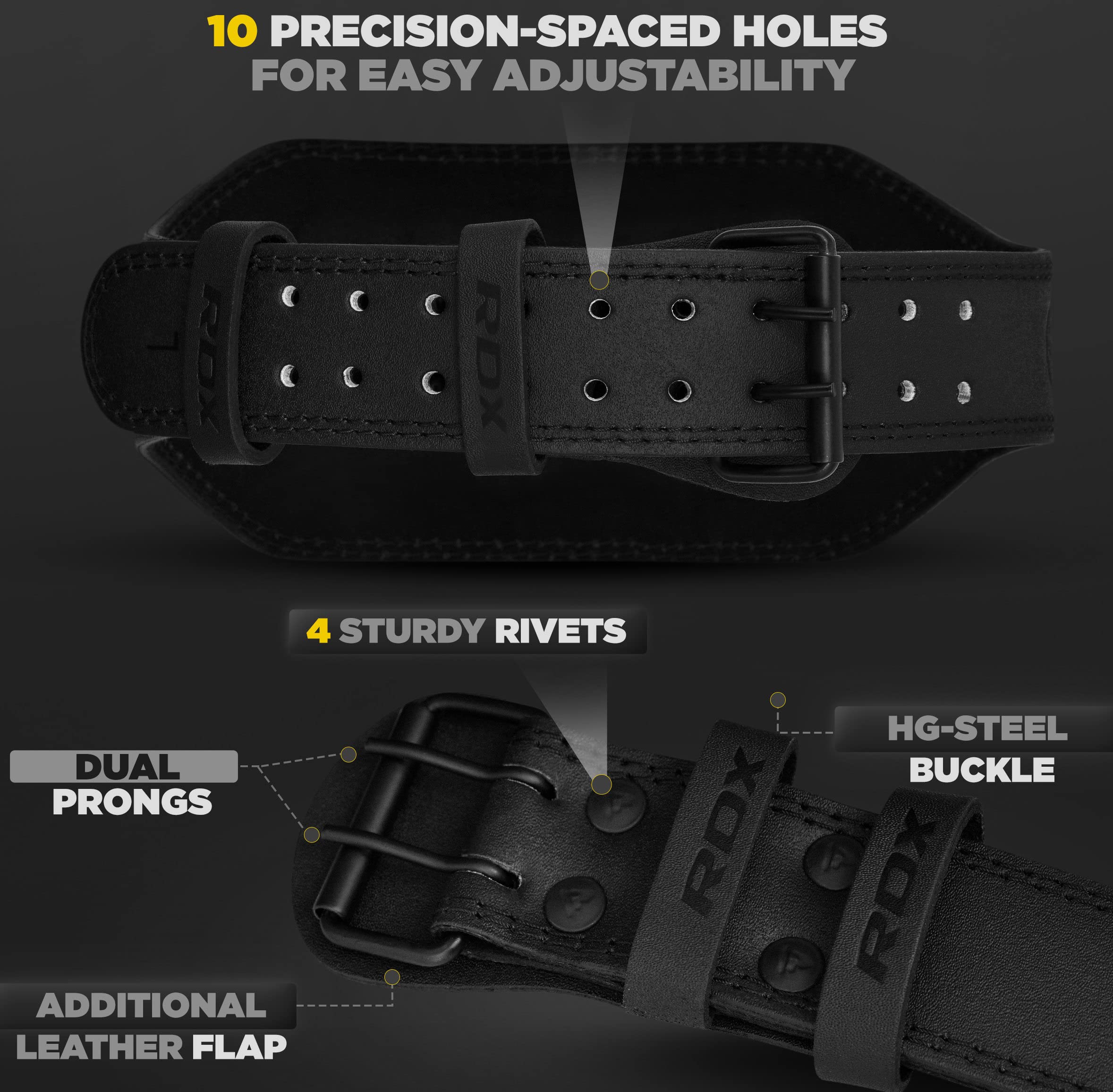 Rdx Weight Lifting Belt Gym Fitness, Cowhide Leather, 4    6    Padded Lumbar Back Support, 10 Adjustable Holes, Weightlifting P