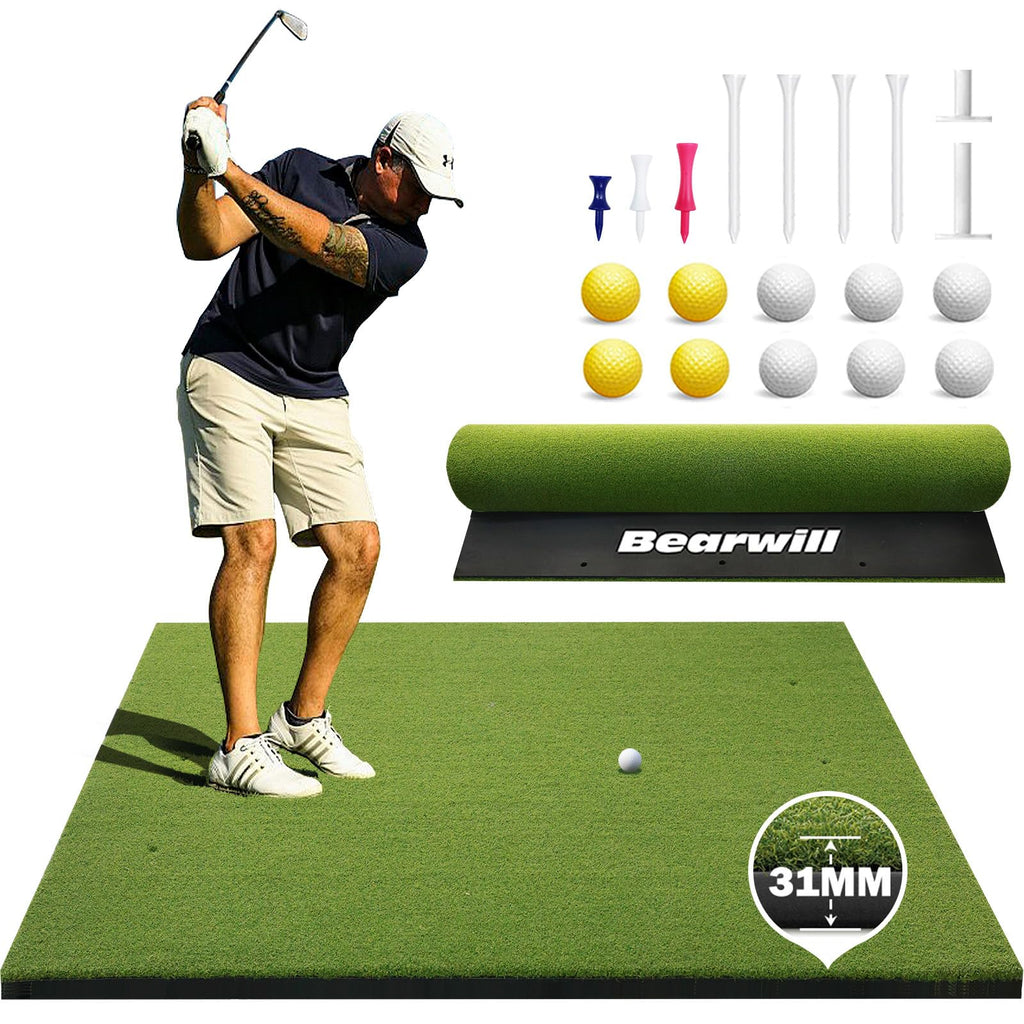 Bearwill Golf Mat 31Mm, 5Ft X 5Ft Golf Hitting Mat For Indoor Outdoor Practice, High-Elasticity Elite Artificial Grass Simulator