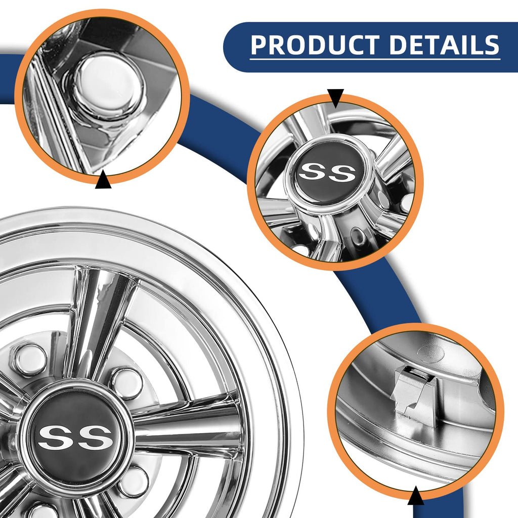 Nokins Golf Cart Hubcaps 8 Inch Set Of 4, Club Car/Ezgo/Yamaha Tires Wheel Covers,Chrome Accessory & Accessories