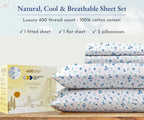 California Design Den Floral Sheets Pattern Full Sheet Set, Luxury 400 Thread Count 100 Cotton Sheets, 4 Pc Deep Pocket Full She