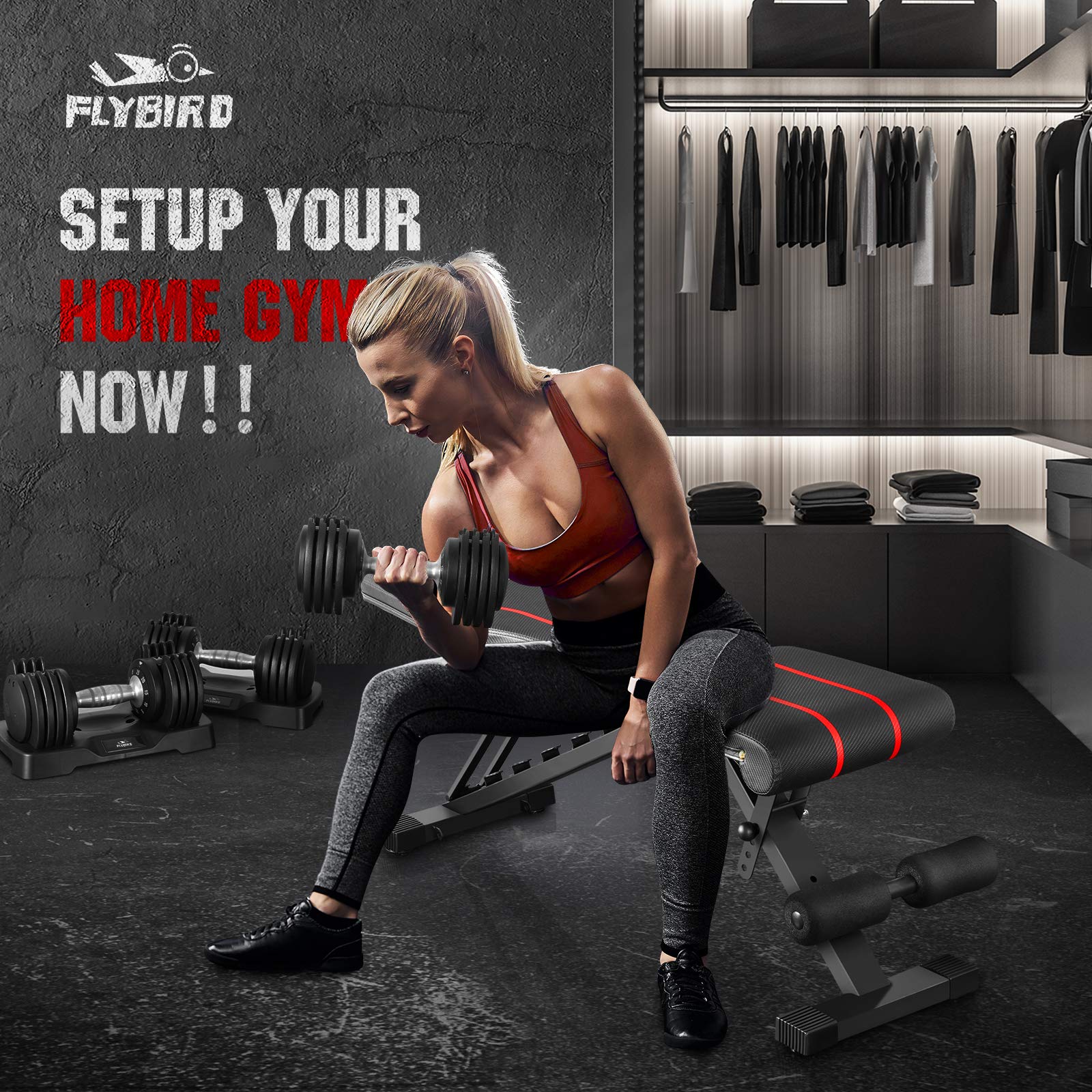 Flybird Adjustable Bench,Utility Weight Bench For Full Body Workout- Multi-Purpose Foldable Incline Bench (Black)