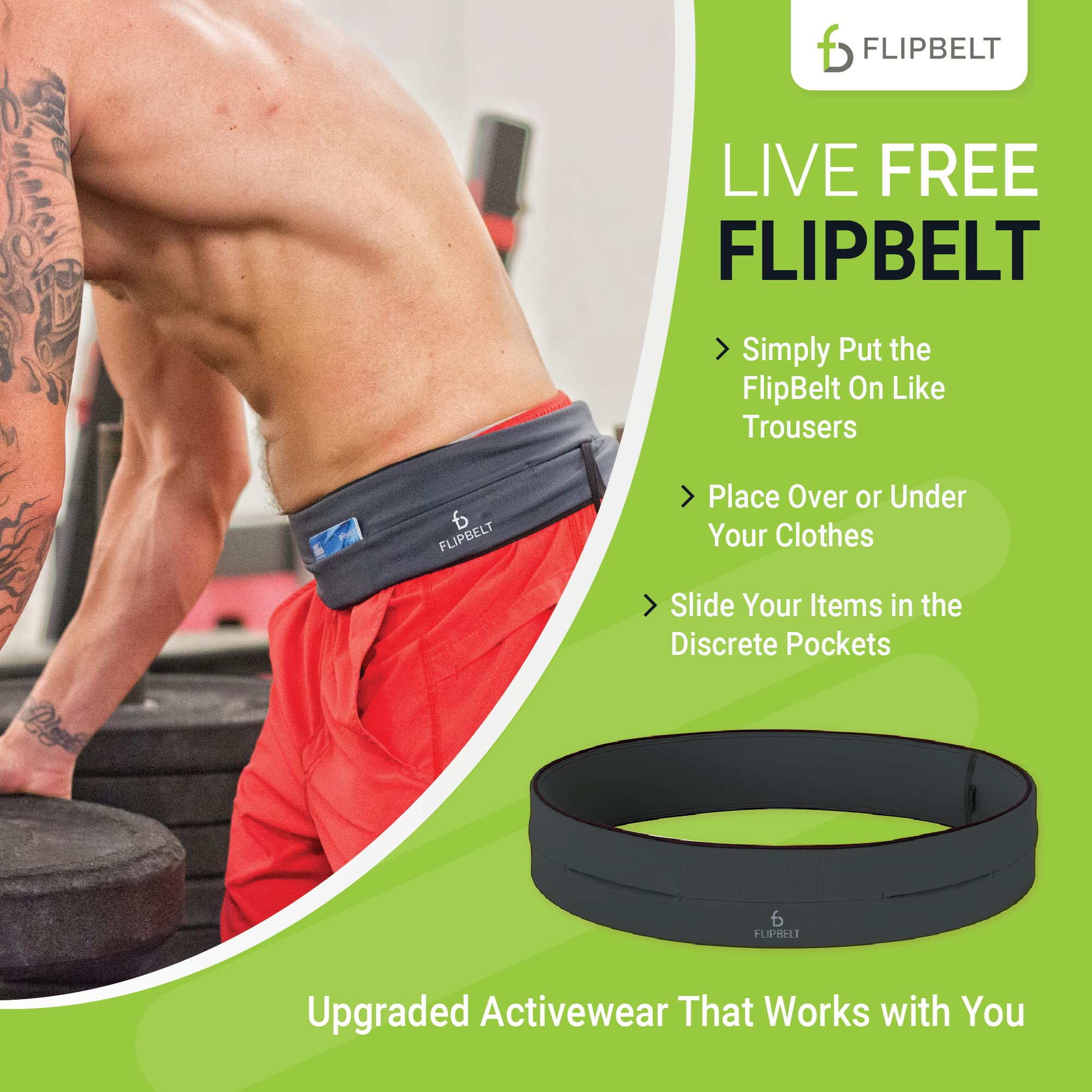 Flipbelt Mens Fb0114-Car-L1, Carbon, Large