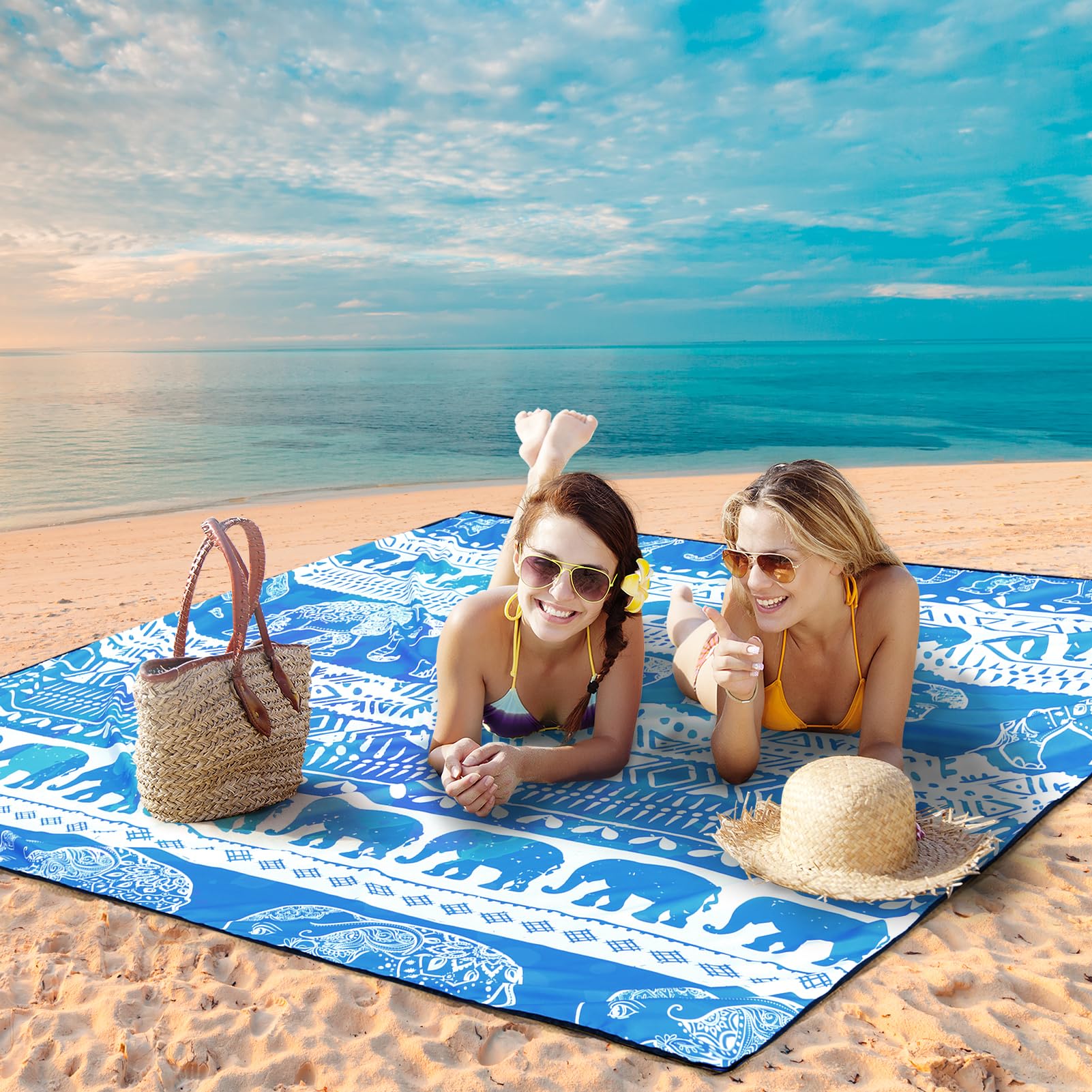 Aisparky Beach Blanket Waterproof Sandproof, Oversized Large Beach Mat 79 X 83/120X108 For 1-8 Adults, Quick Drying&Compact&Ligh
