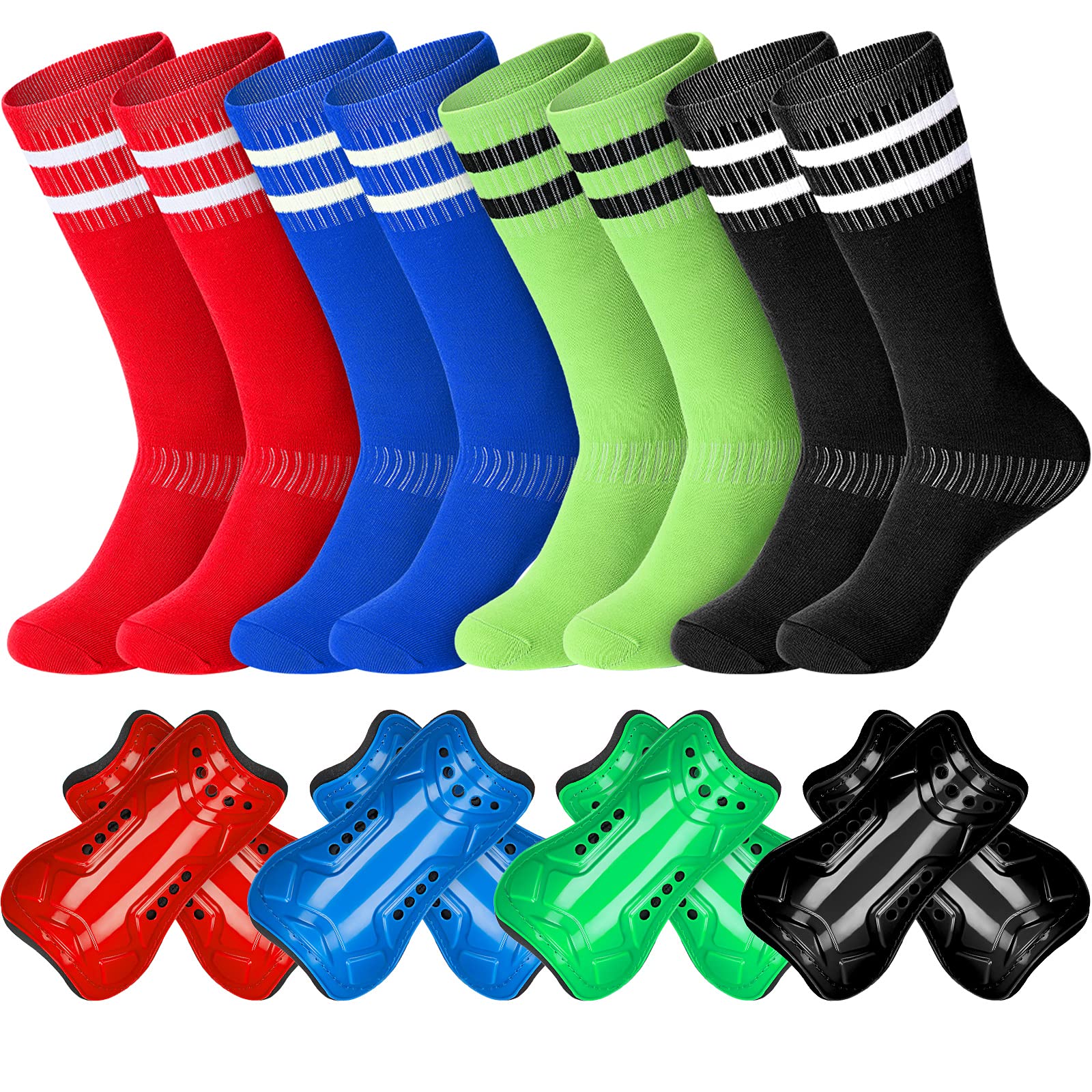 Zhanmai 8 Pairs Kids Soccer Shin Guards Youth Protective Soccer Socks Sport Shin Pads Guard Sleeves Calf Protective Soft Colorfu