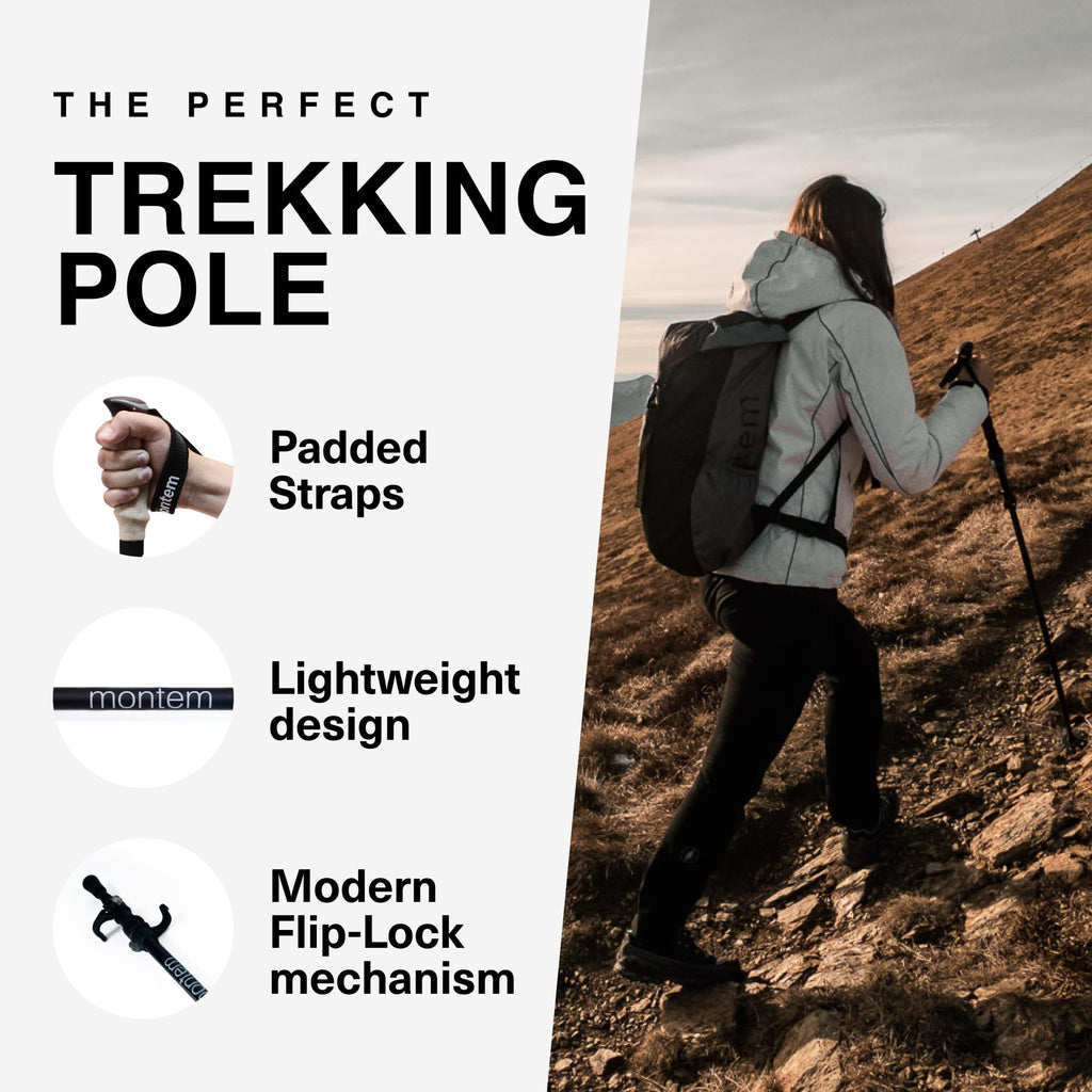 Montem Ultra Strong Trekking, Walking, And Hiking Poles - One Pair (2 Poles) - Collapsible, Lightweight, Quick Locking, And Ultr