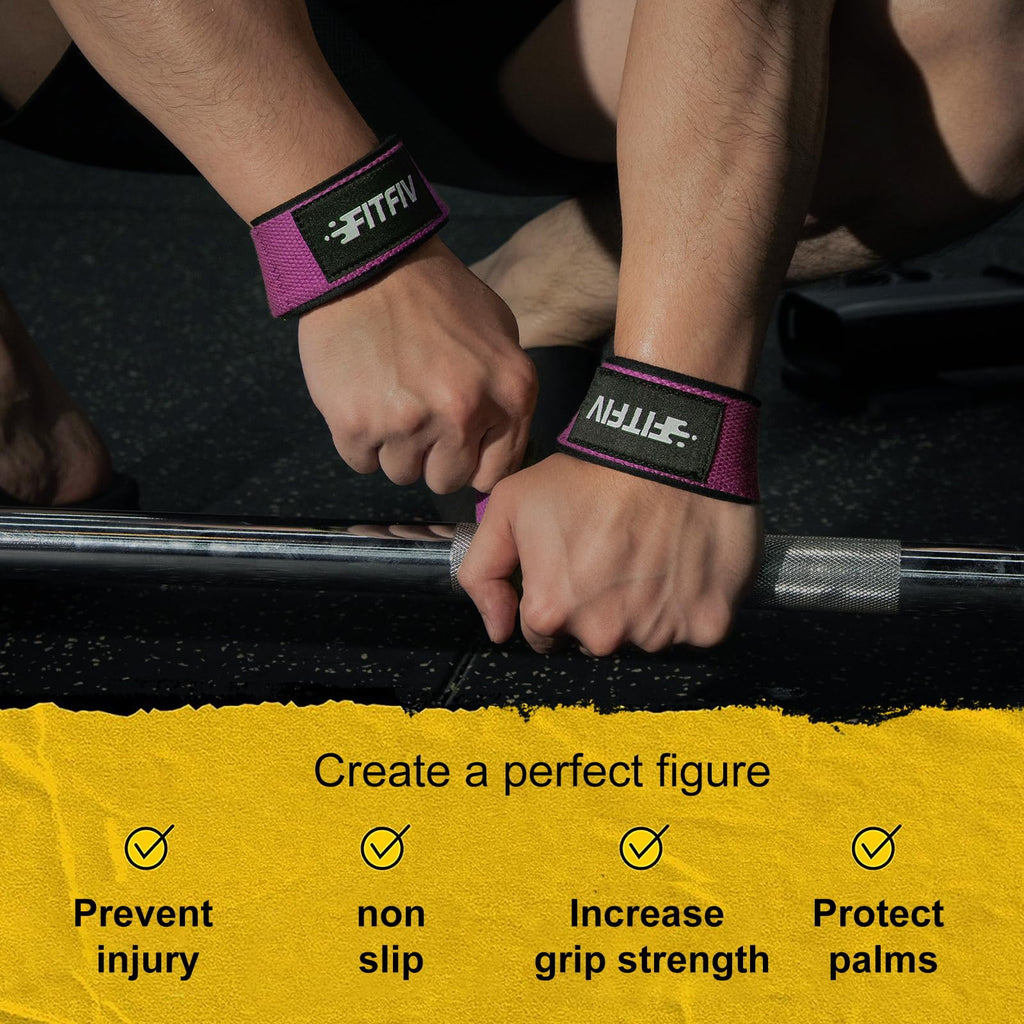 FITFIV Lifting Straps for Weightlifting, Lifting Wrist Straps for Gym Strength Training, Neoprene-padded Wrist Cushion - Men & W