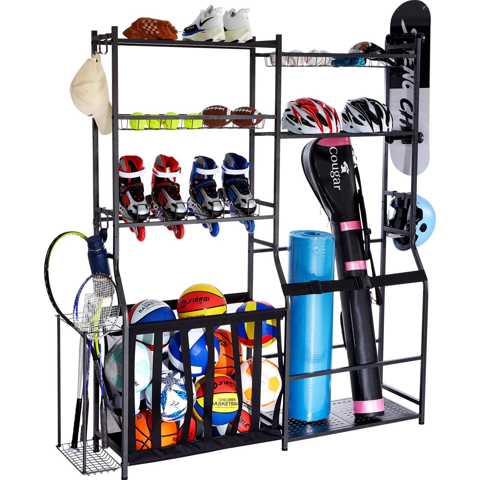 Vevor Golf Storage Garage Organizer, 2 Golf Bag Storage Stand Holder And Other Sports Equipment Storage Rack, Outdoor Steel Ball
