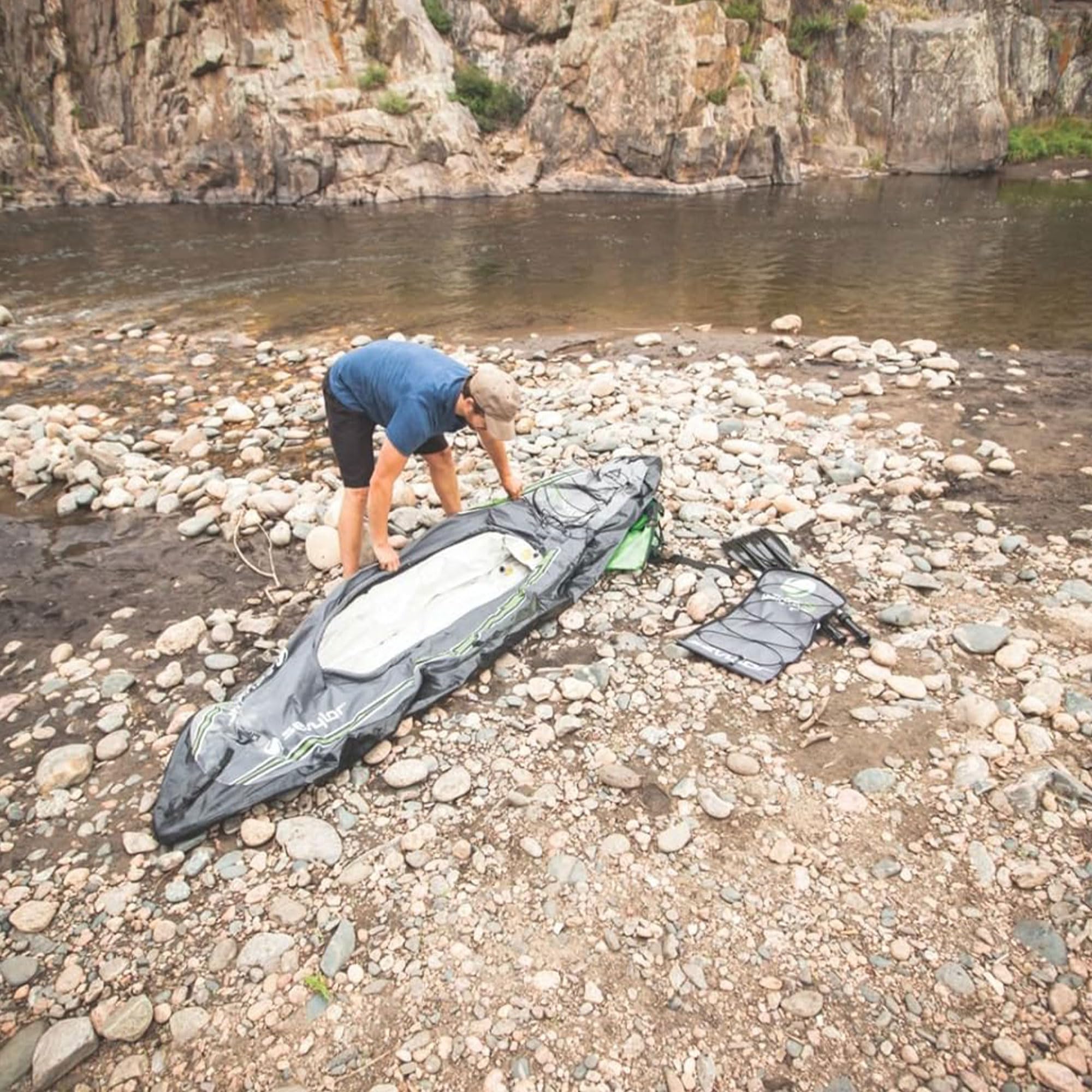 Sevylor Quickpak K5 1-Person Inflatable Kayak, Kayak Folds Into Backpack With 5-Minute Setup; Hand Pump And Paddle Included