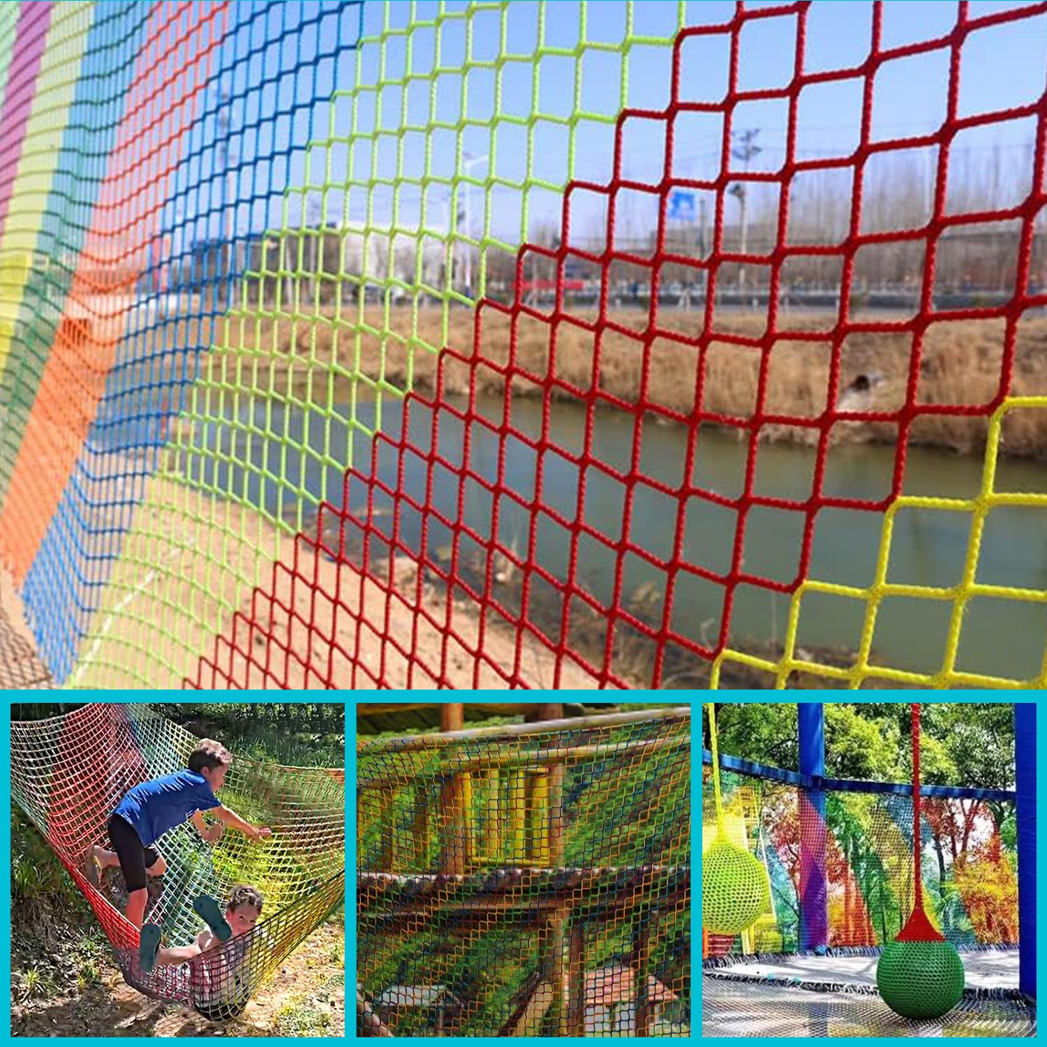 Bunifa Climbing Cargo Net for Kids Outdoor Balcony Safety Rope Netting - Playground, Stairway Railing Protection for Children, P