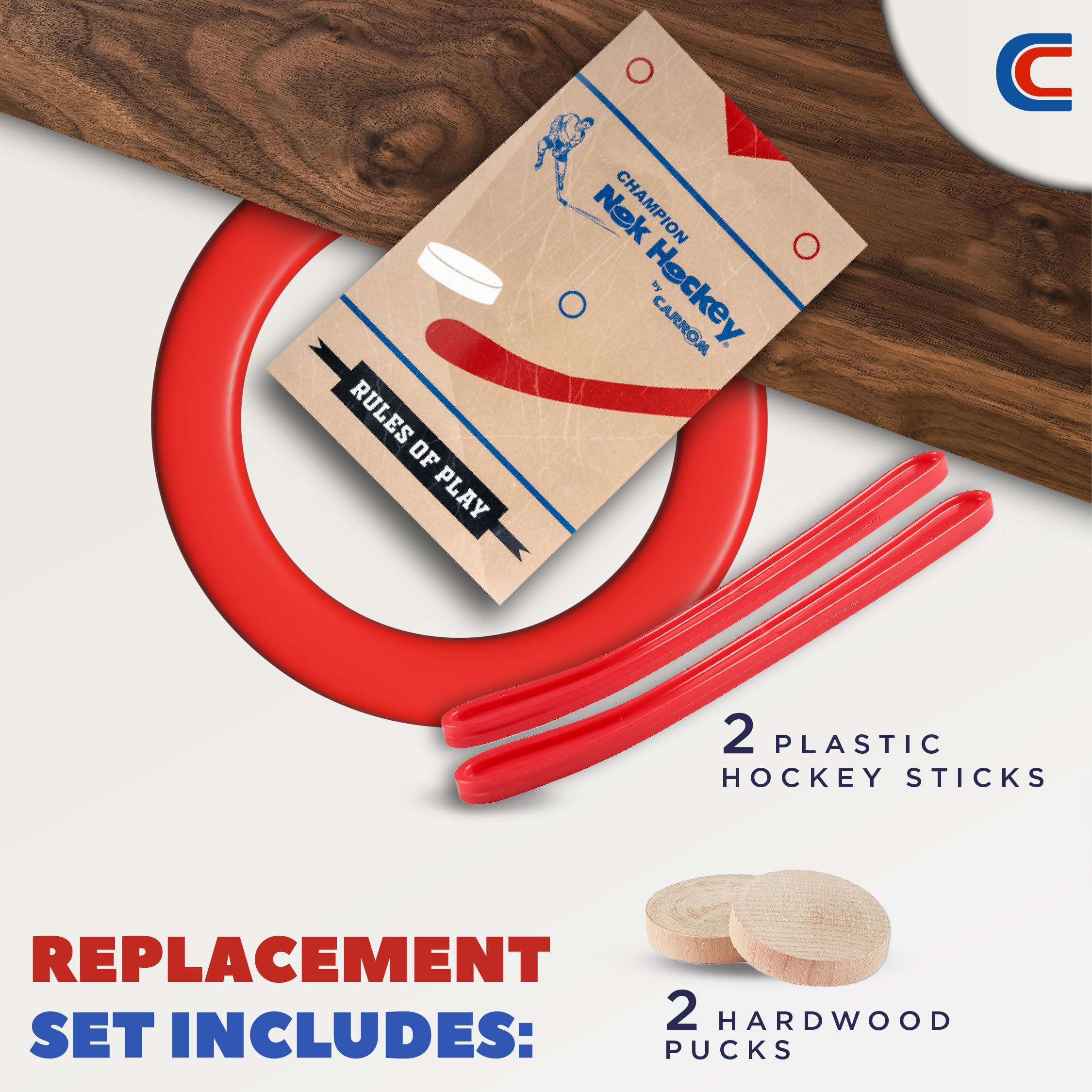 Carrom Champion Nok Hockey Game Equipment Set - Includes 2 Sticks And 2 Wood Pucks - Extra Accessories For Board Games For Adult