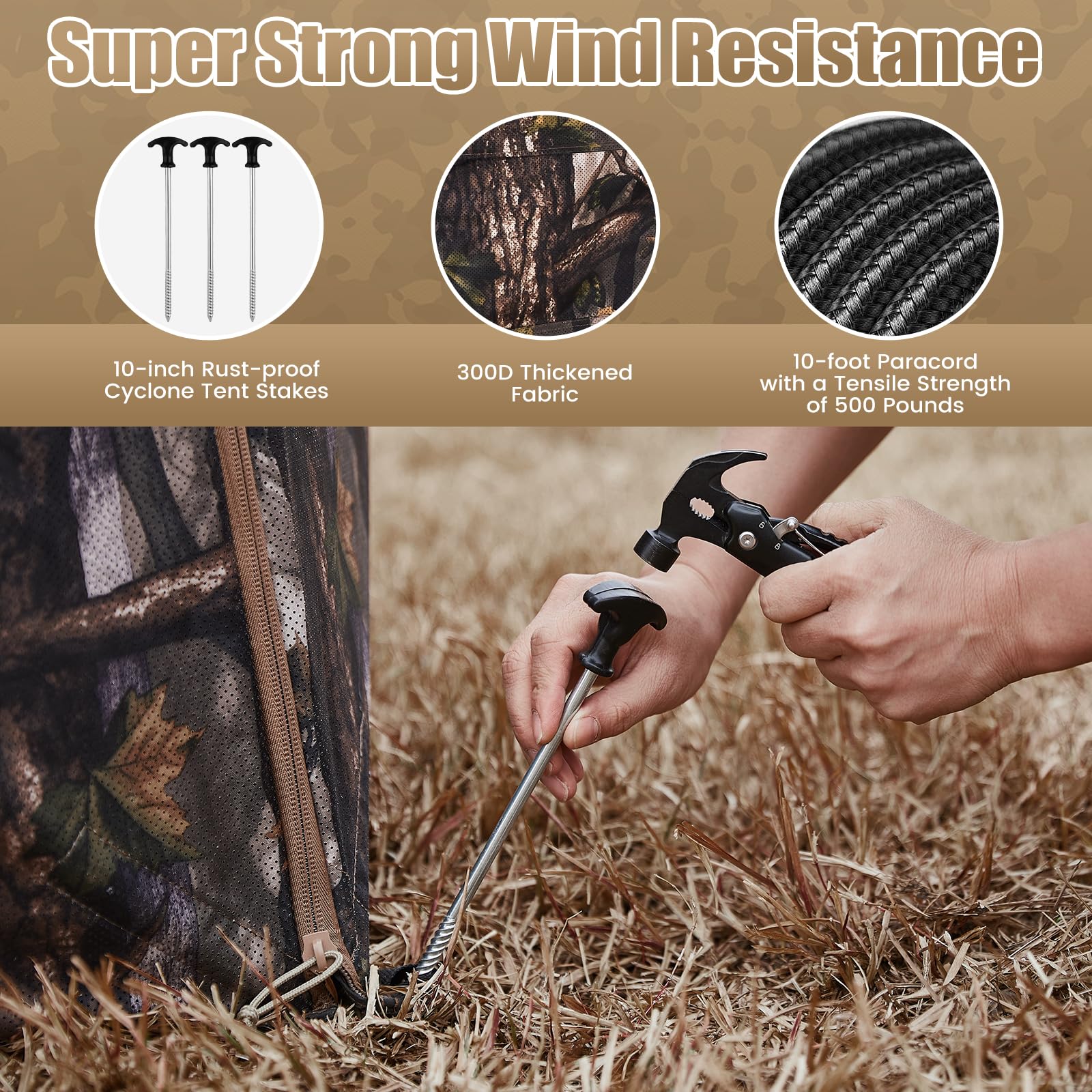 Hunting Blind 300D See Through Ground Blinds With Carrying Bag, 3-4 Person 270 Degree 2 Doors Pop Up Deer Blind Portable Camoufl