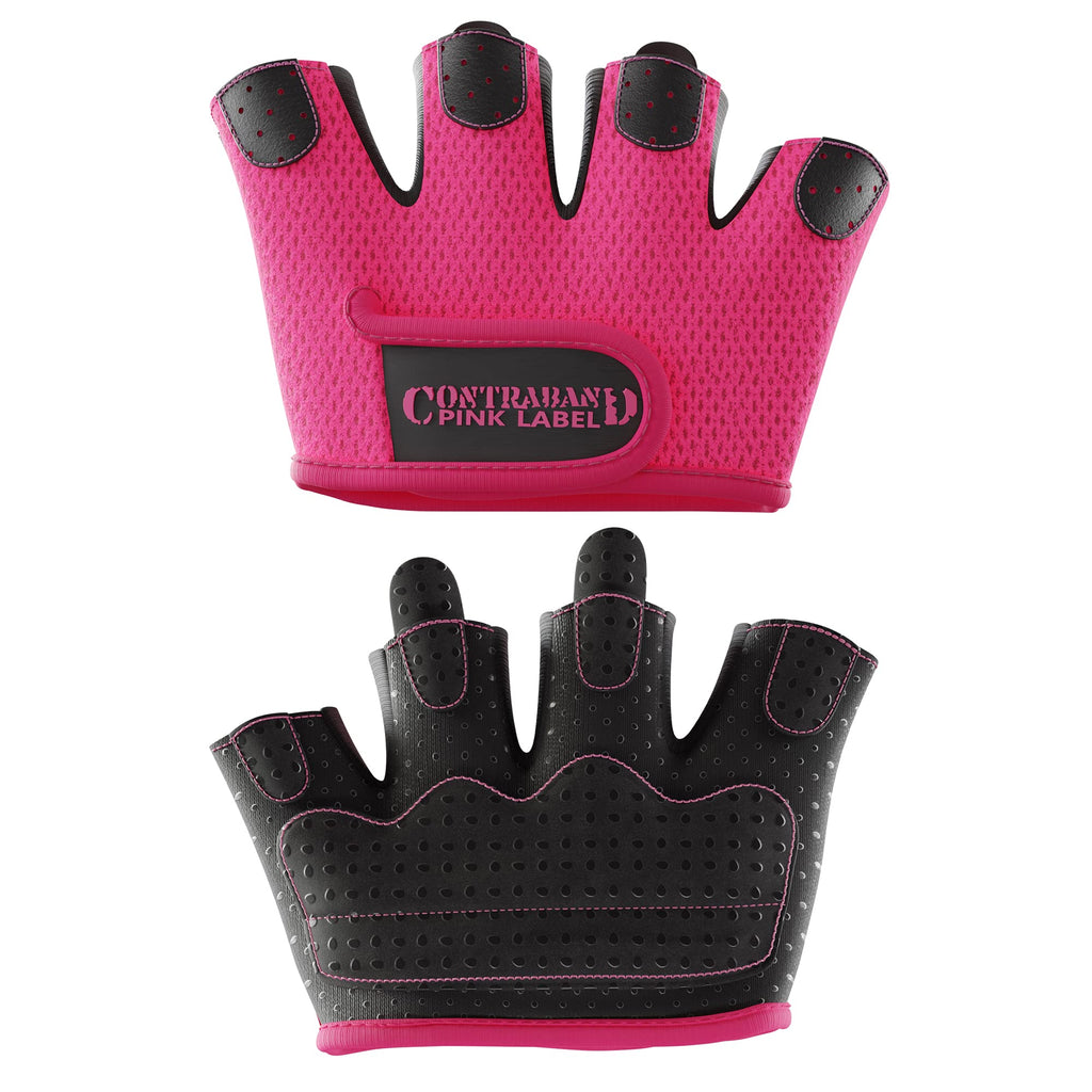 Contraband Pink Label 5537 Womens Micro Weight Lifting Gloves W/ Grip-Lock Silicone Padding (Pair) - Minimalist Half Gloves - Ap