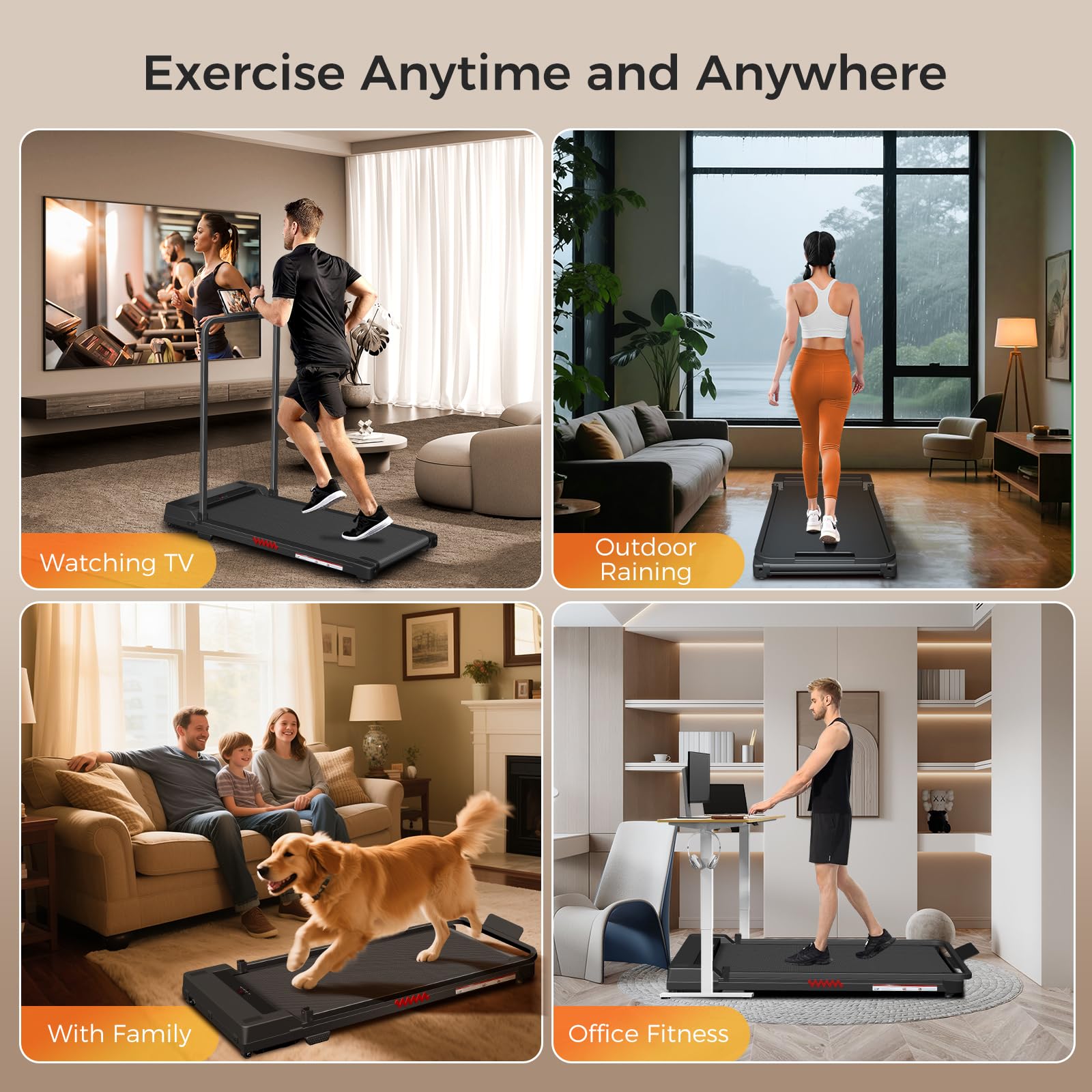 Futureglide Walking Pad Treadmill, 3.0 Hp Under Desk Treadmill, 3 In 1 Foldable Treadmills For Home, Walking Pad With Handle Bar