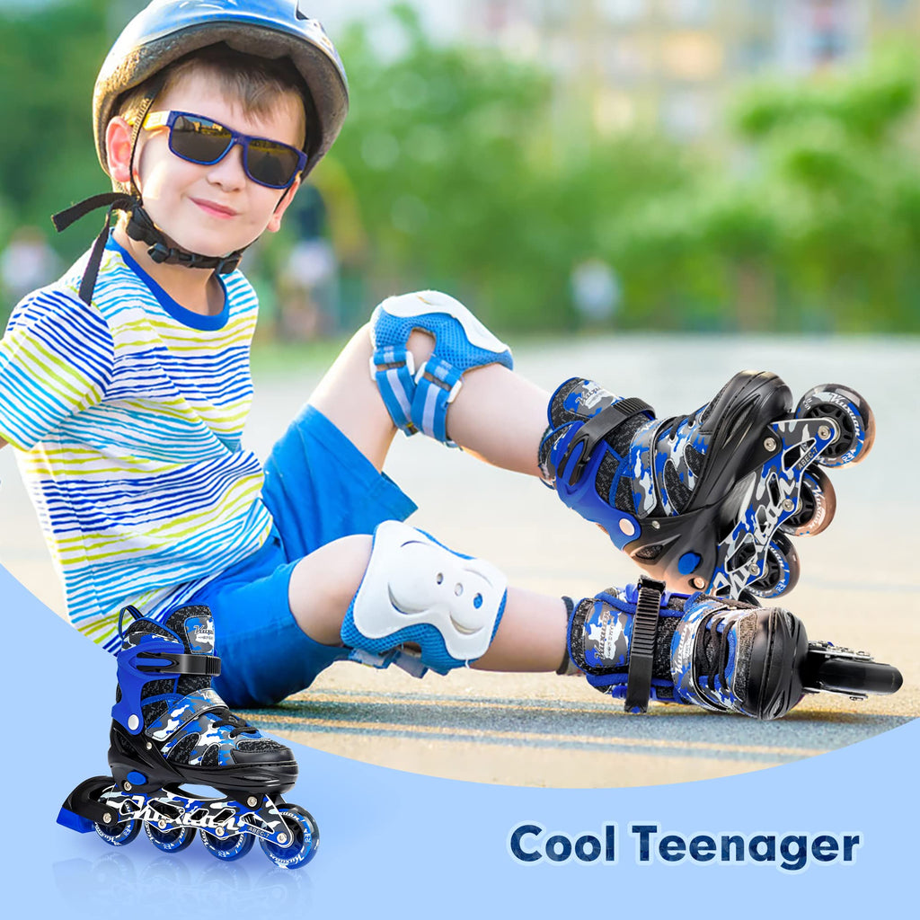 Kuxuan Skates Adjustable Inline Skates For Kids And Youth With Full Light Up Wheels Camo Outdoor Fun Illuminating Skates For Gir