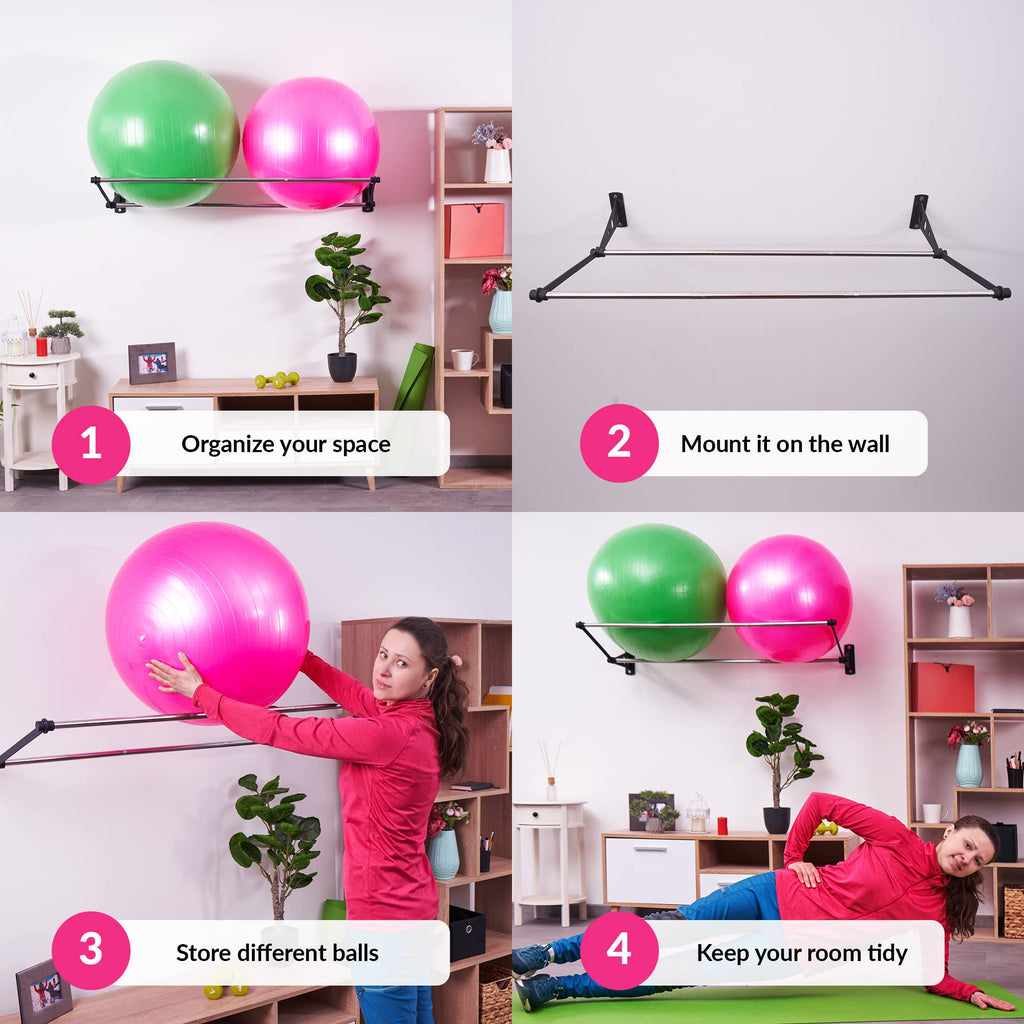 Exercise Ball Holder  Organize Your Space  Wall Mounted Ball Rack  Yoga Ball Holder  Exercise Ball Wall Mount  Fitness Ball Rack