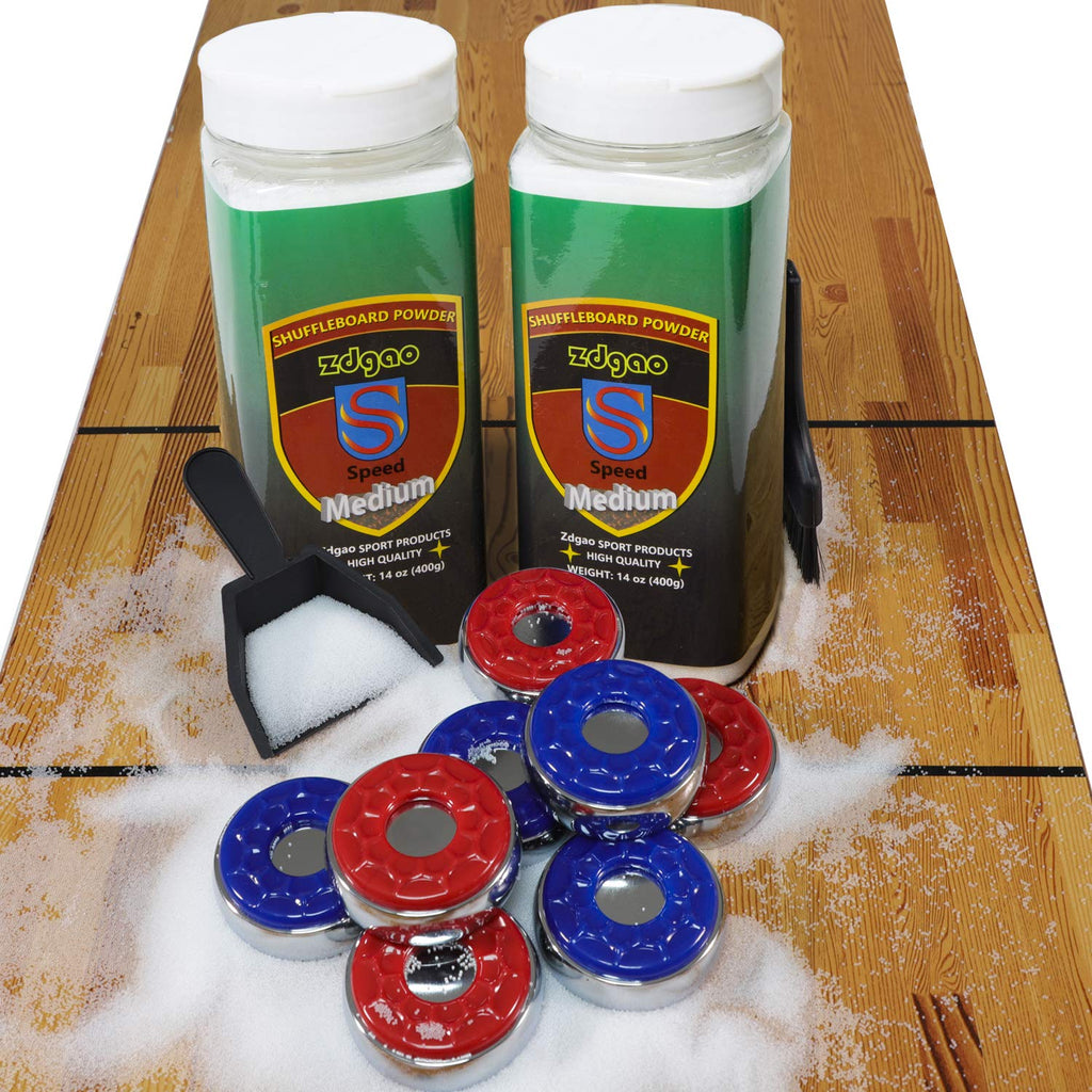 Shuffleboard Pucks W/ 2 Cans Shuffleboard Wax, Mini Dustpan And Brush For Shuffleboard Table, Complete Shuffleboard Accessories