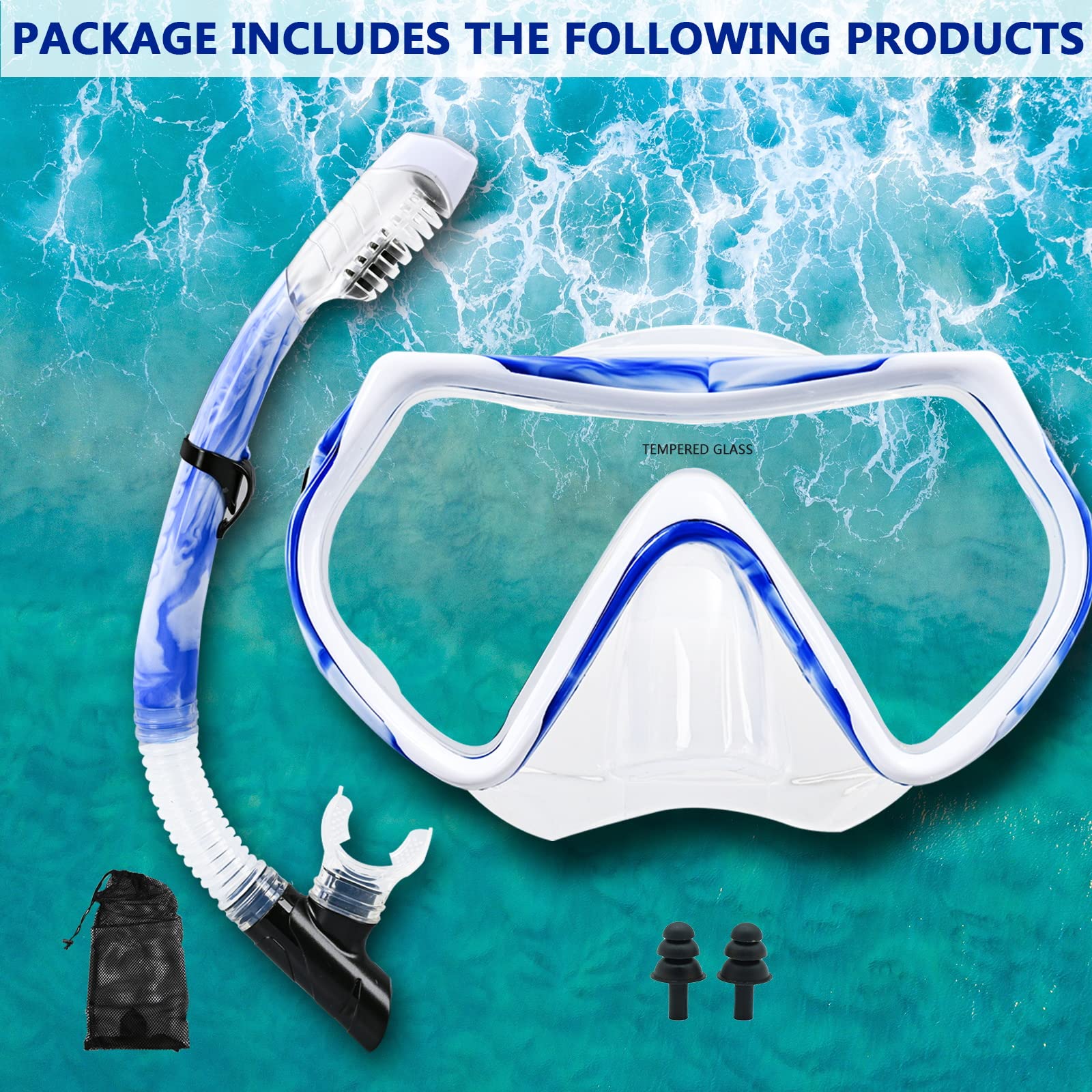 Snorkel Mask Snorkeling Set For Adults And Youth, Diving Mask And Full Dry Snorkel Swim Googles Is Suitable For Snorkeling, Dive