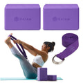 Gaiam Essentials Block/Strap, 2pk Combo Deep Purple, 9 W x 6 H x 4 D