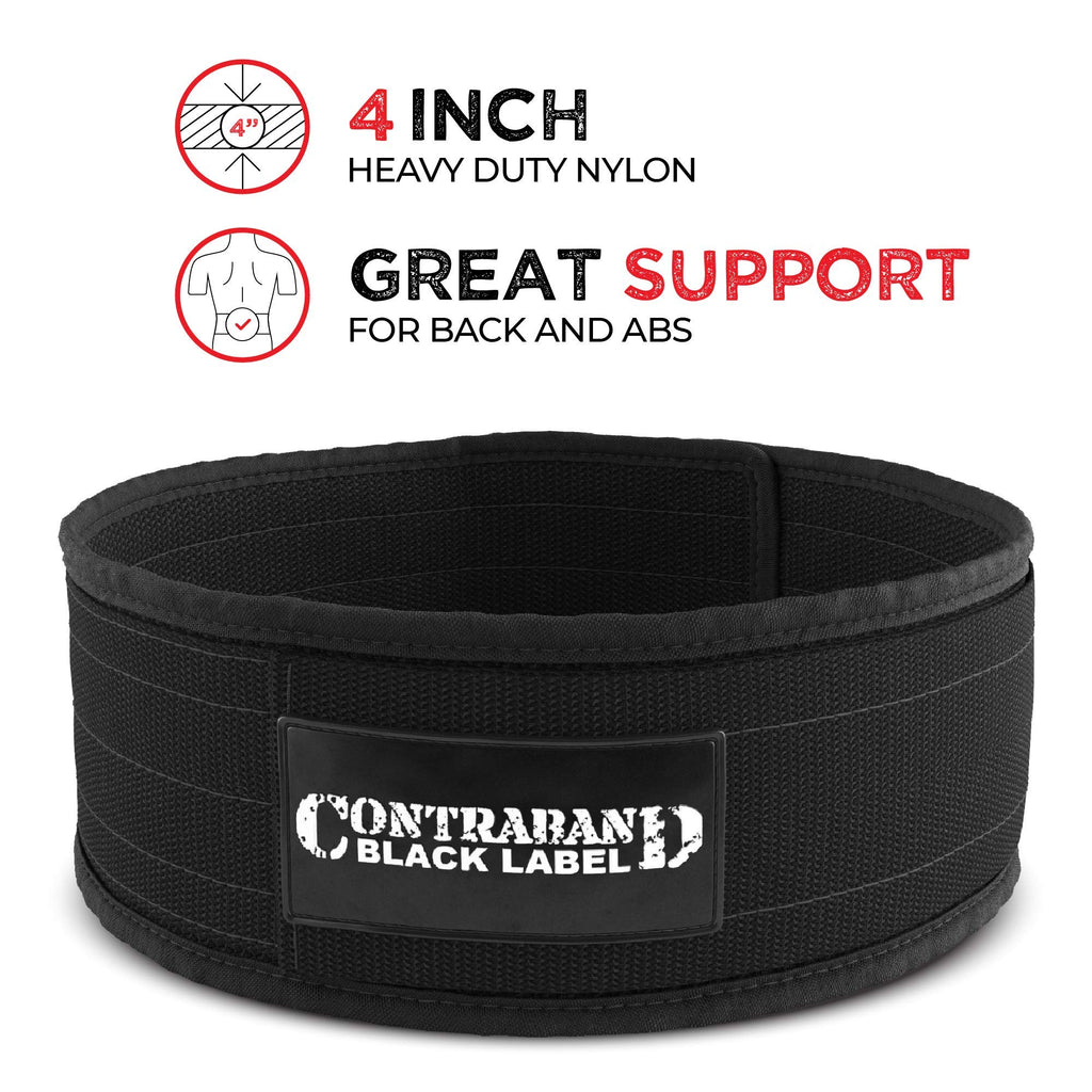 Contraband Black Label 4010 4 Inch Nylon Weight Lifting Belt W/Hook & Loop | Heavy Duty Weight Belt And Back Support Belt For We