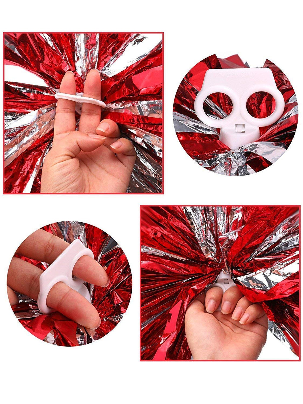 Hlonon 4 Pack Cheerleader Pom Poms Sports Dance Cheer Plastic Pom Poms Cheerleading For Sports Team Spirit Cheering (Red Silver)