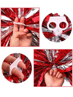 Hlonon 4 Pack Cheerleader Pom Poms Sports Dance Cheer Plastic Pom Poms Cheerleading For Sports Team Spirit Cheering (Red Silver)