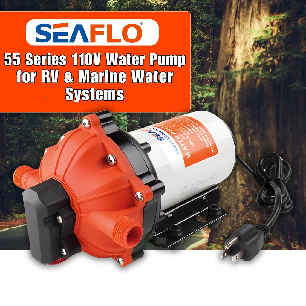 Seaflo 55-Series Industrial Water Pressure Pump W/Power Plug For Wall Outlet - 115Vac, 5.0 Gpm, 60 Psi | Self-Priming, Heavy Dut