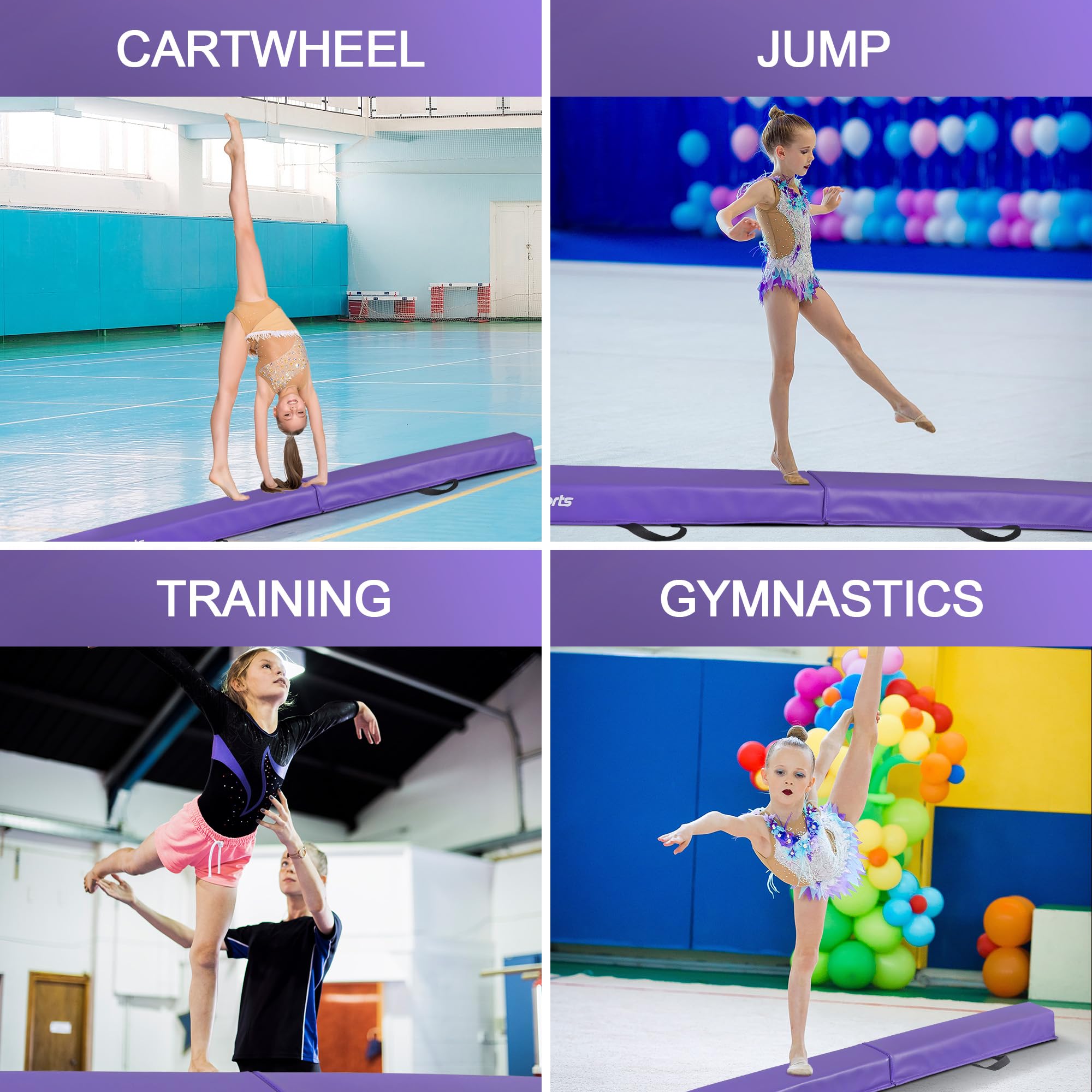 Zeny 6Ft Folding Gymnastics Balance Beam Foam Floor Balance Beam Bar With Anti-Slip Base Walking Beams Home Gymnastics Equipment
