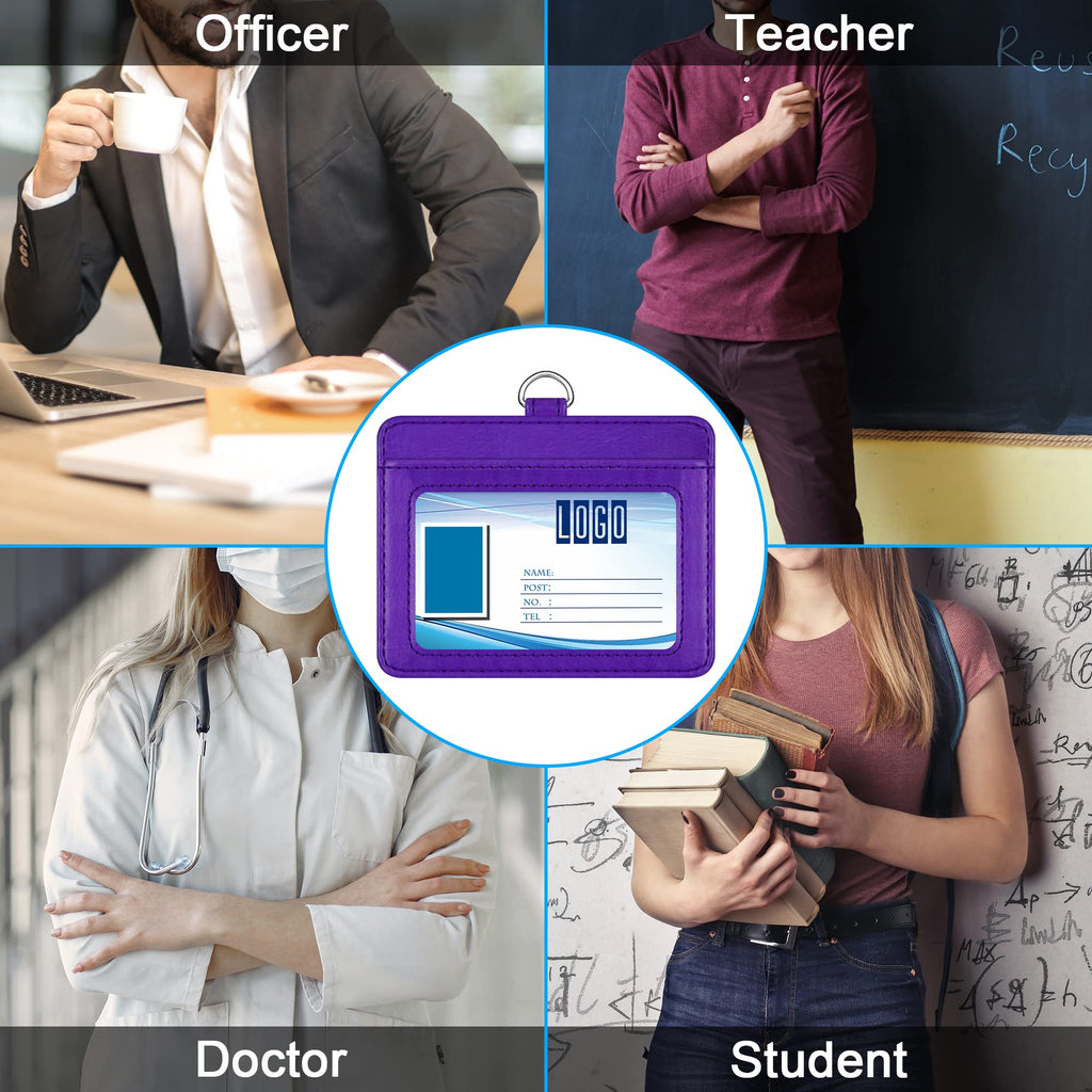 Wisdompro 2-Sided Pu Leather Id Badge Holder With 1 Id Window And 1 Card Slot And 1 Piece 23 Inch Adjustable Polyester Detachabl