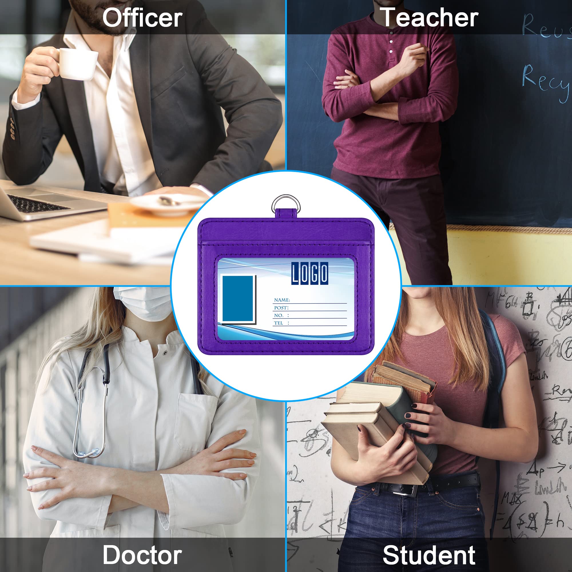 Wisdompro 2-Sided Pu Leather Id Badge Holder With 1 Id Window And 1 Card Slot And 1 Piece 23 Inch Adjustable Polyester Detachabl