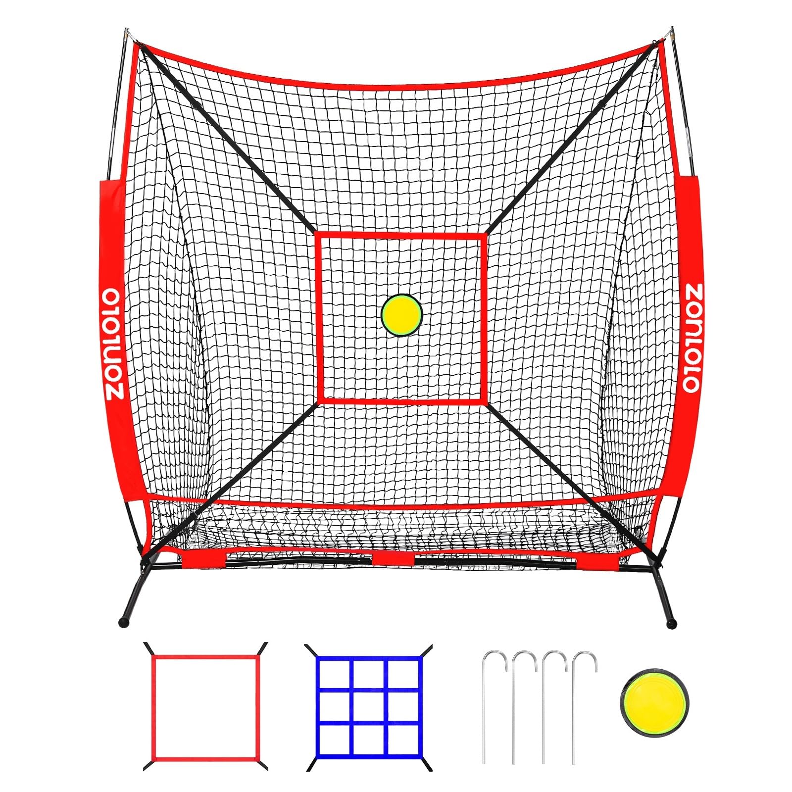 Zonlolo 6 x 6 FT Baseball Net with 3 Diffferent Targets, Portable Practice Net for Batting,Hitting,Pitching and Throwing,Compact