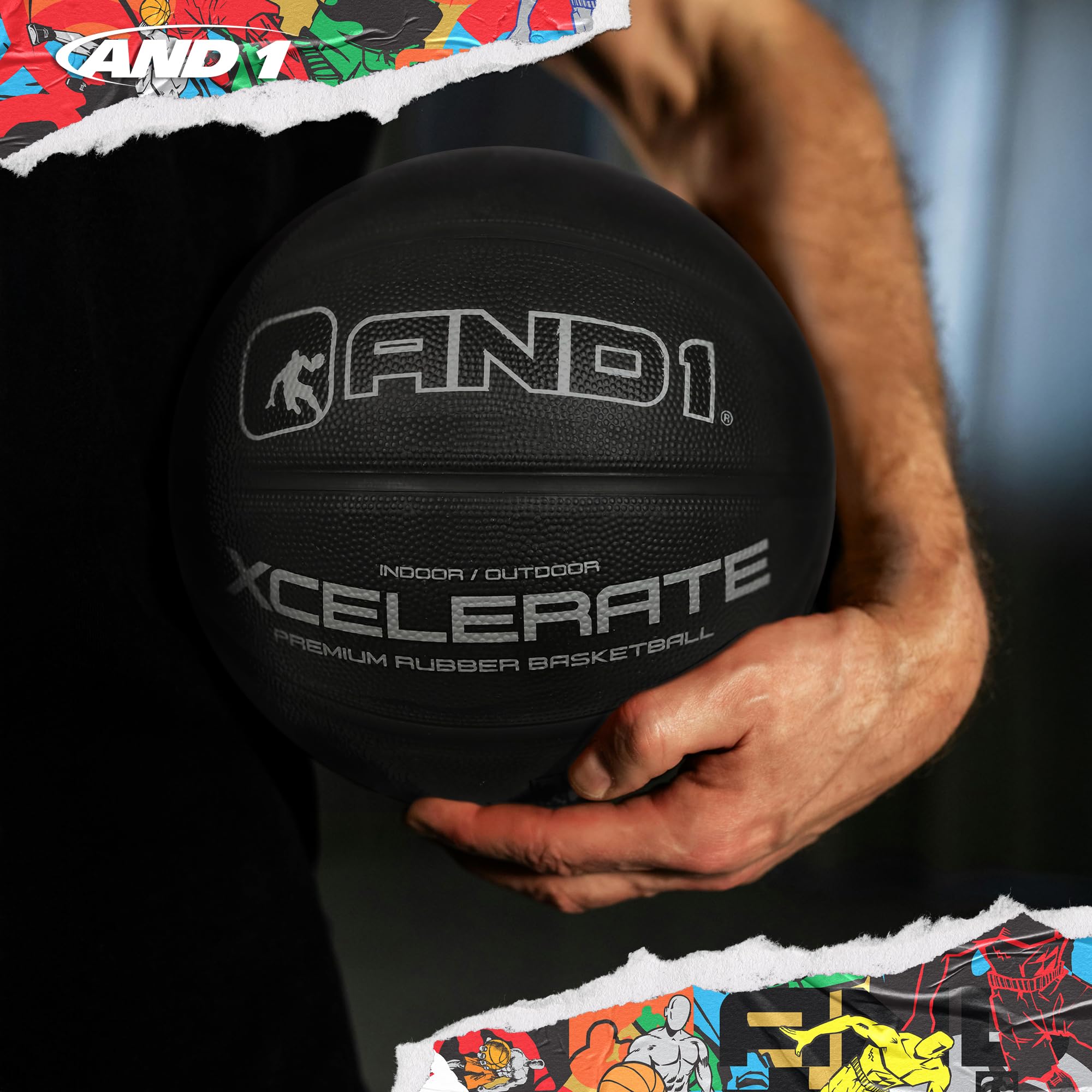 And1 Xcelerate Rubber Basketball: Game Ready, Official Regulation Size 7 (29.5      ) Streetball, Made For Indoor/Outdoor Basket