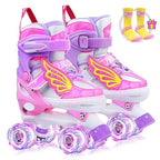 Hozzen Kids Roller Skates For Girls - Led Light Up Girl Roller Skates For Kids (9C-6Y) With Storage Bag, 4 Sizes Adjustable,Unic