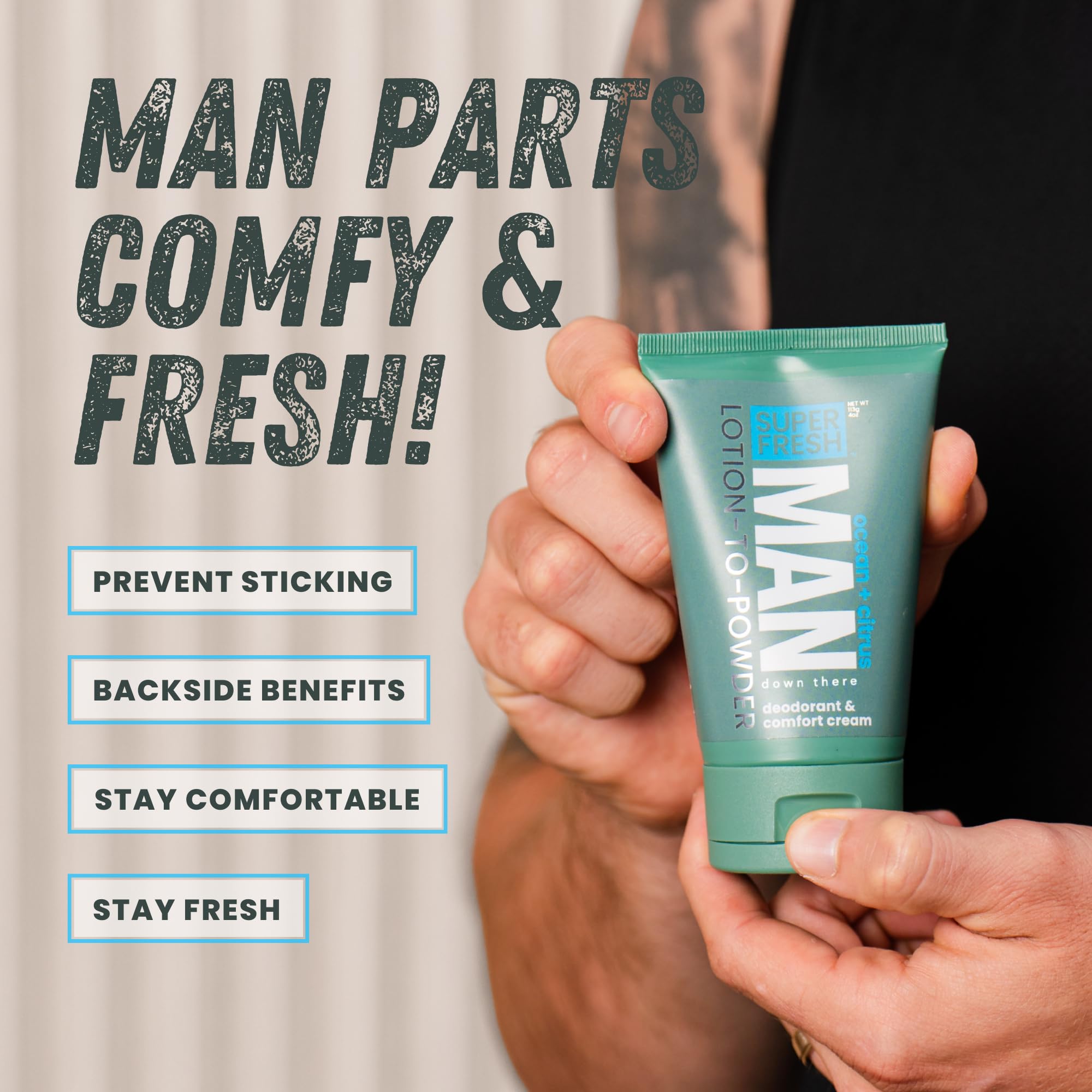 Super Fresh Ball Deodorant Powder Lotion Comfort Cream For Man Parts Groin Butt And Body Hygiene Controls Odor Stops Chafing And