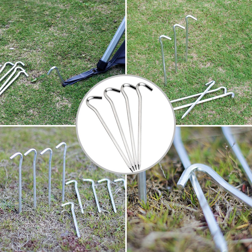 Tent Pegs - Aluminium Tent Stakes Pegs With Hook - 7 Hexagon Rod Stakes Nail Spike Garden Stakes Camping Pegs For Pitching Campi