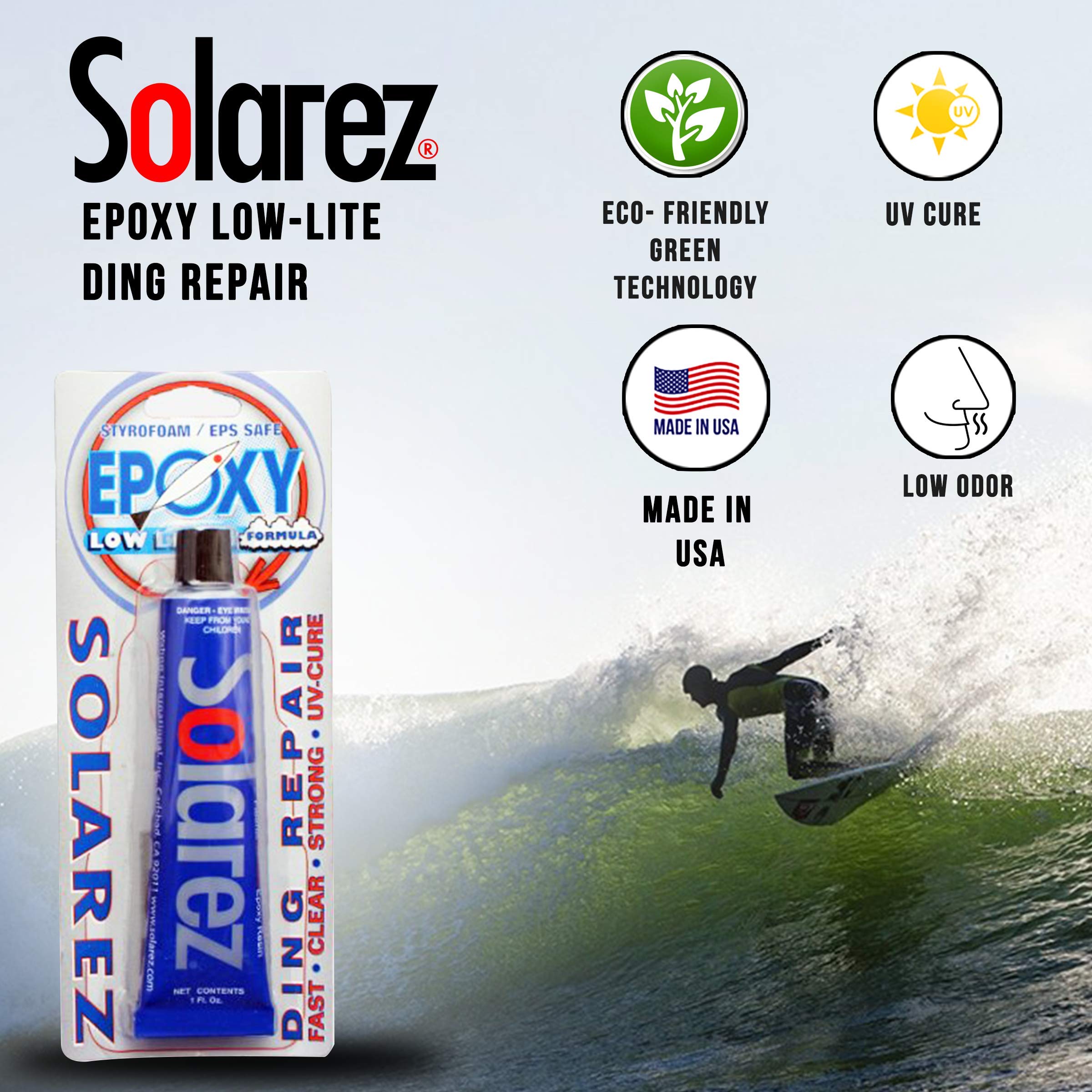 Solarez Uv Cure Epoxy Low Lite Ding Repair (1 Oz) Low Light Surfboard Repair  Sun Cures 100% Dry In Cloudy Weather  Eps Foam Saf