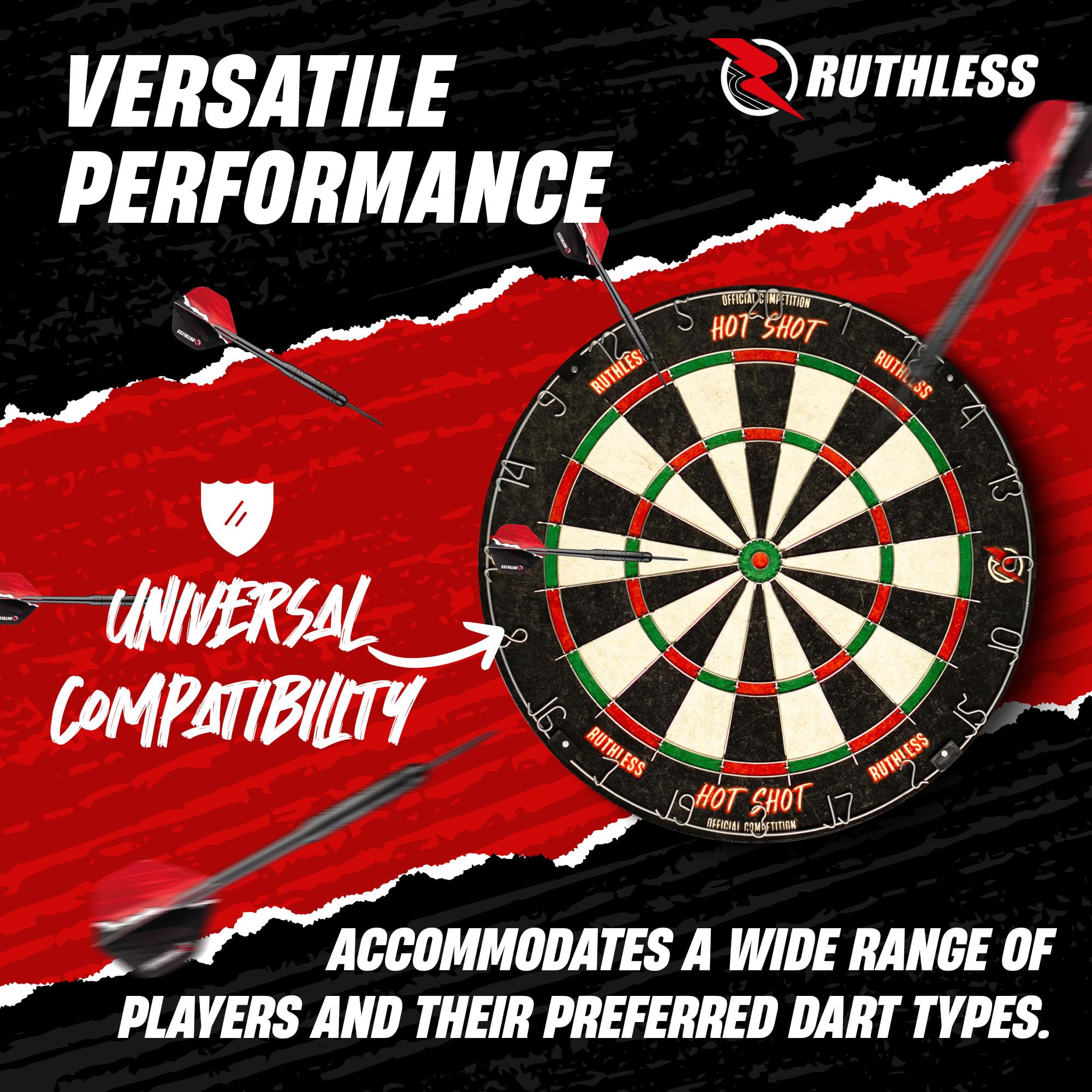 Ruthless Hot Shot Dart Board  Endurance Round Wire Sisal Dartboard Including 2 Sets Of Steel Tip Darts (Db073)