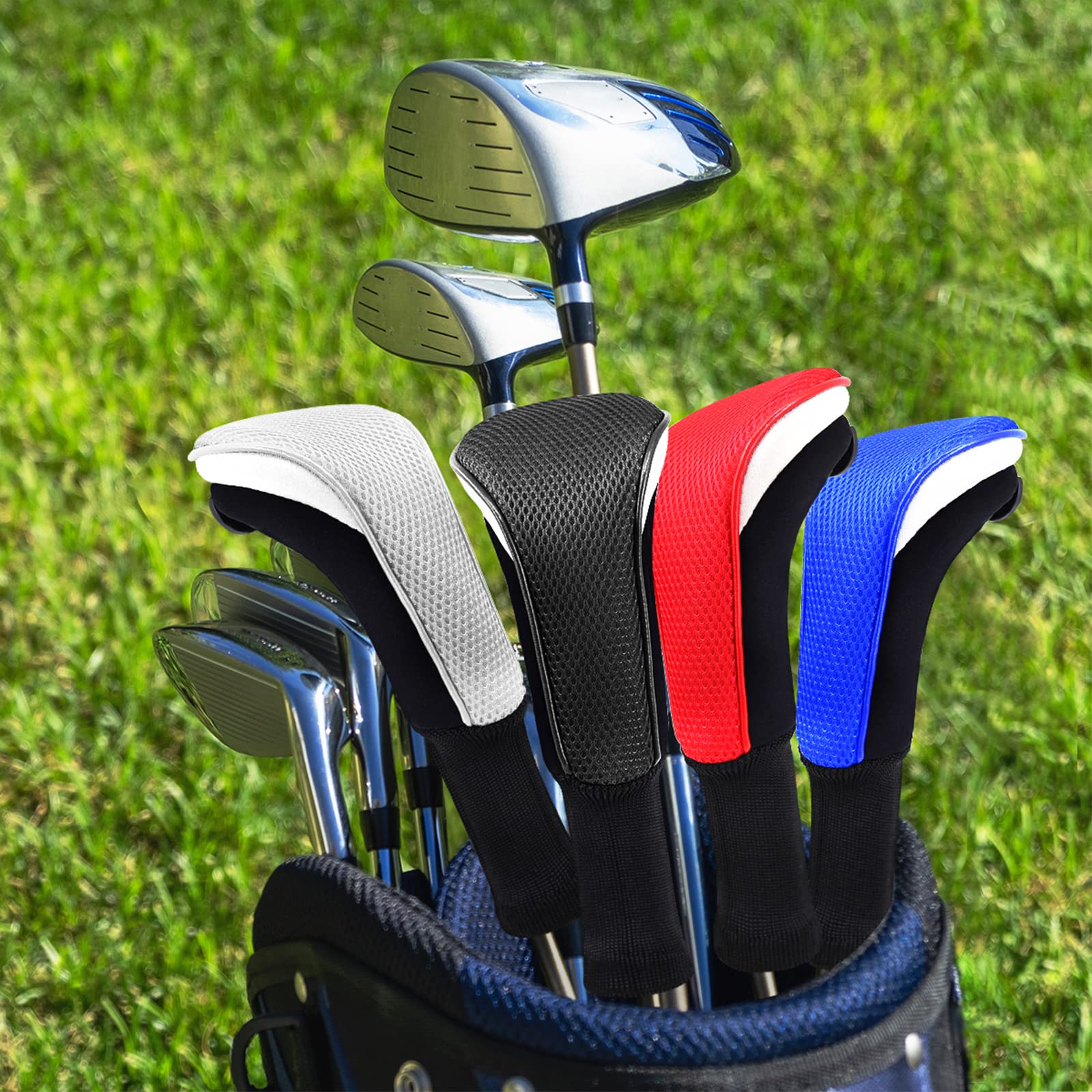 Golf Club Sock Long Neck Mesh Hybrid Putter Headcover Head Covers Interchangeable W/No. Tag (Black 4Pcs)