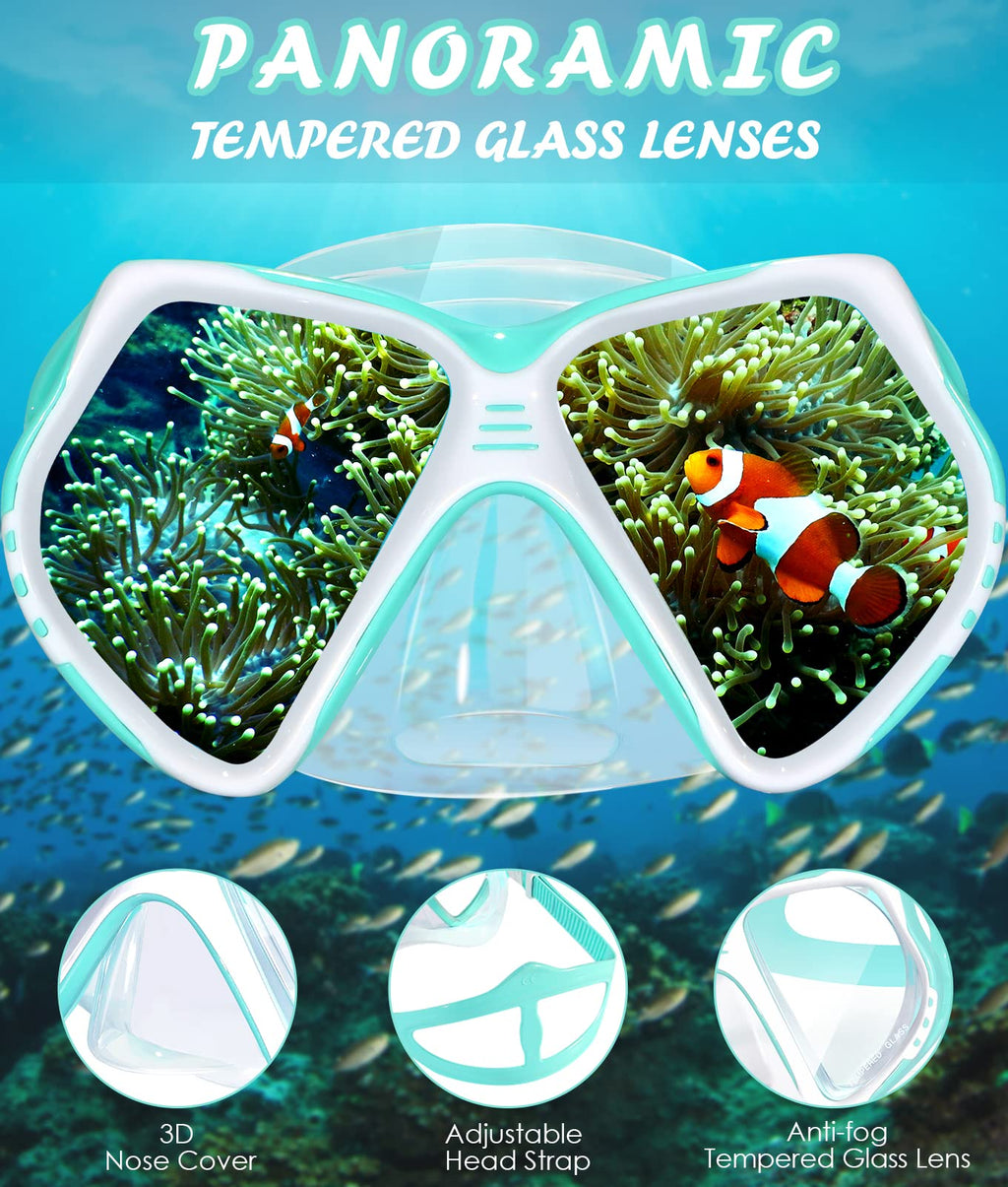 Seago Kids Swim Goggles With Nose Cover Snorkel Mask Scuba Diving Swim Mask Anti-Fog Tempered Glass, Panoramic Clear View Silico