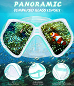 Seago Kids Swim Goggles With Nose Cover Snorkel Mask Scuba Diving Swim Mask Anti-Fog Tempered Glass, Panoramic Clear View Silico