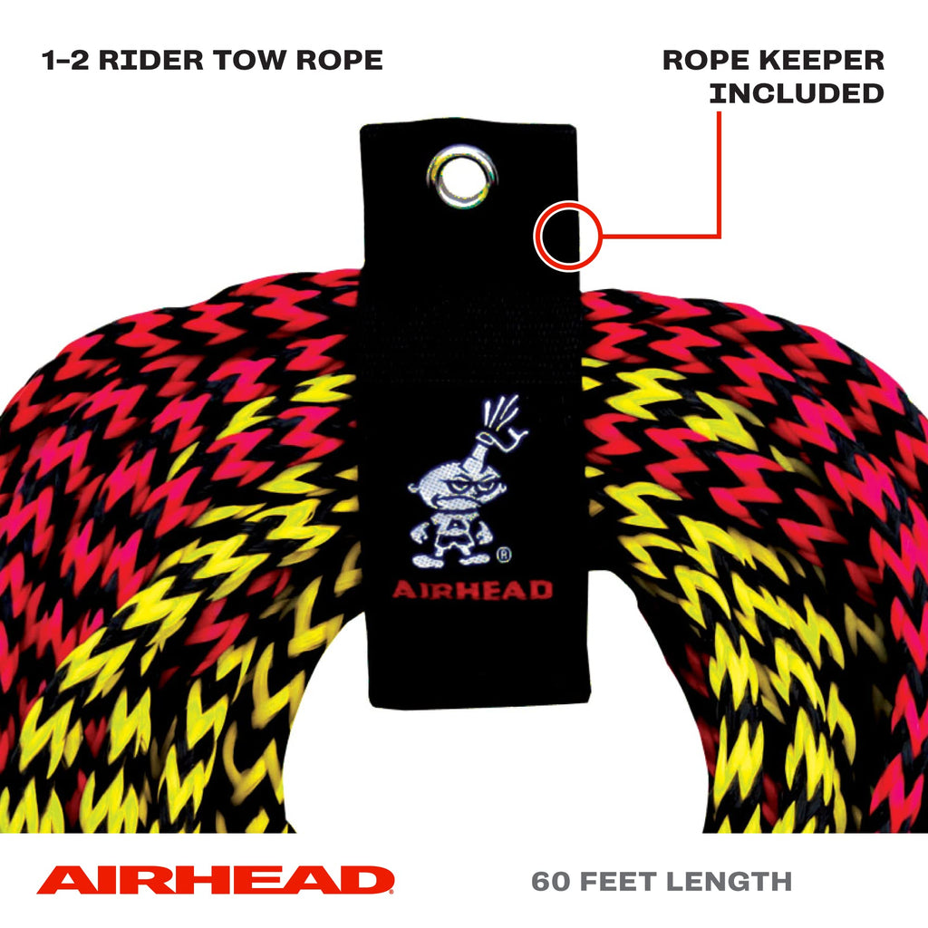 Airhead 2 Section Tow Rope, 1-2 Rider Towable Tubes, 60-Feet, 2,375 Break Strength