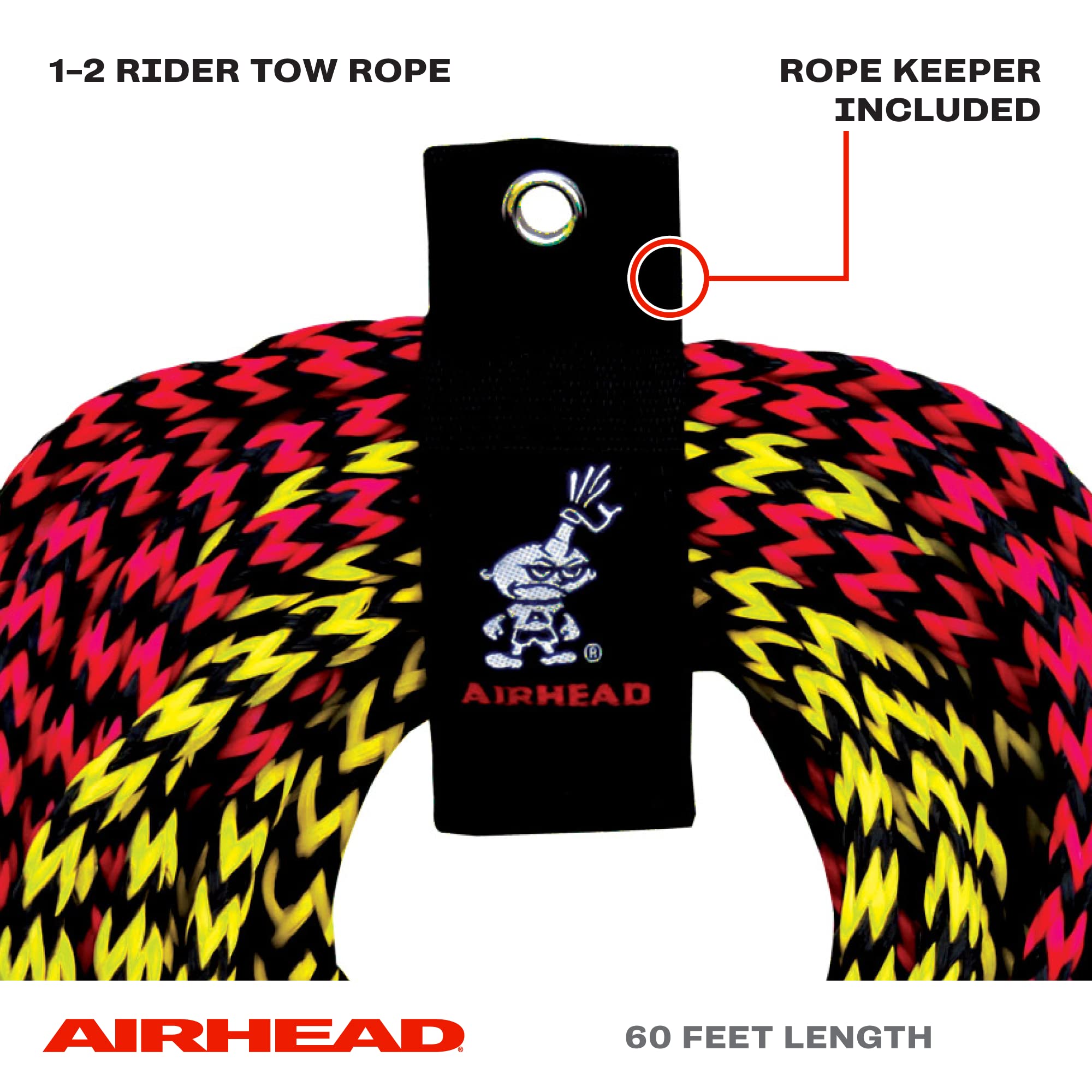 Airhead 2 Section Tow Rope, 1-2 Rider Towable Tubes, 60-Feet, 2,375 Break Strength