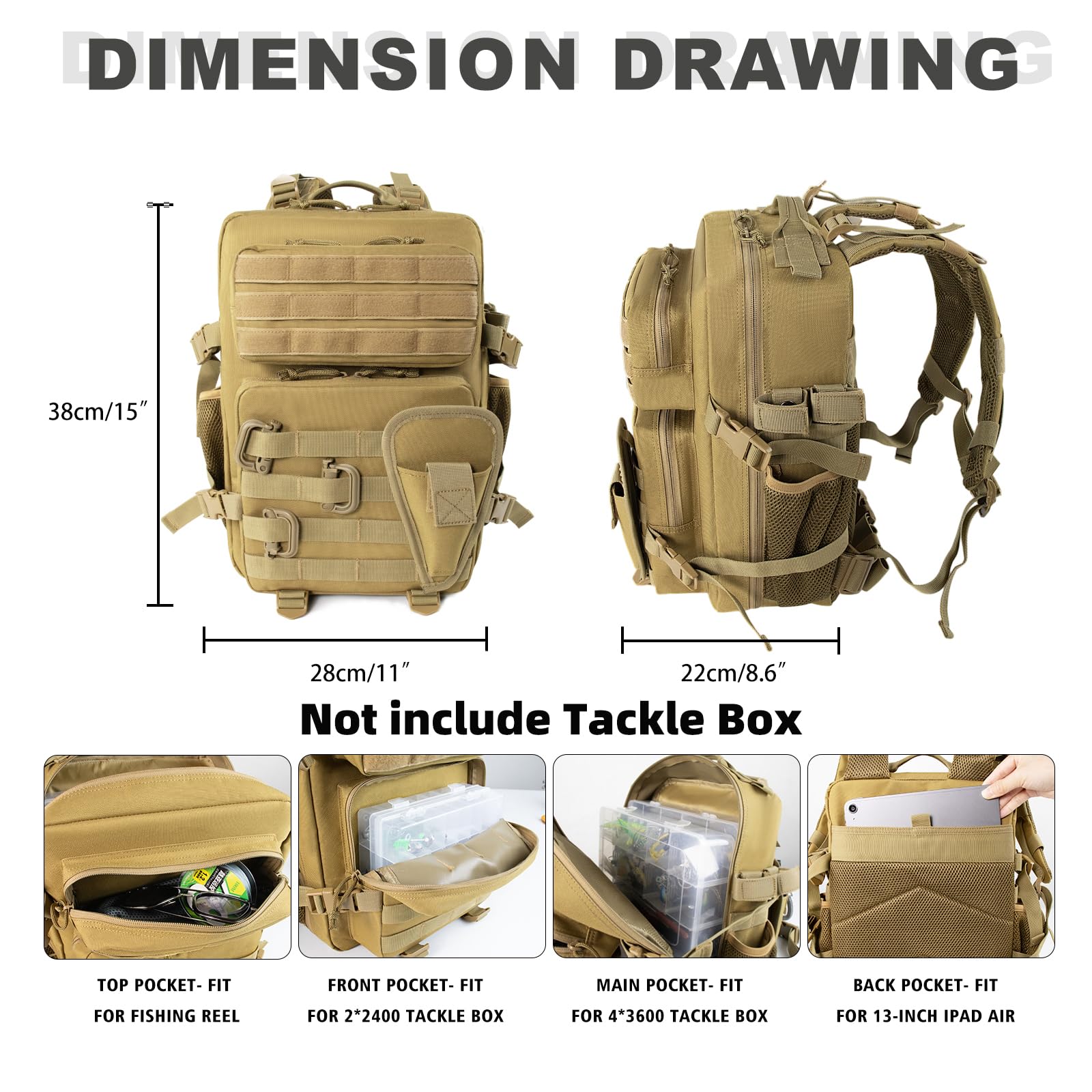 Small Tactical Fishing Tackle Backpack With Removable Plier Holder & Rod Holders Storage Fishing Gear And Equipment Tackle Bag F