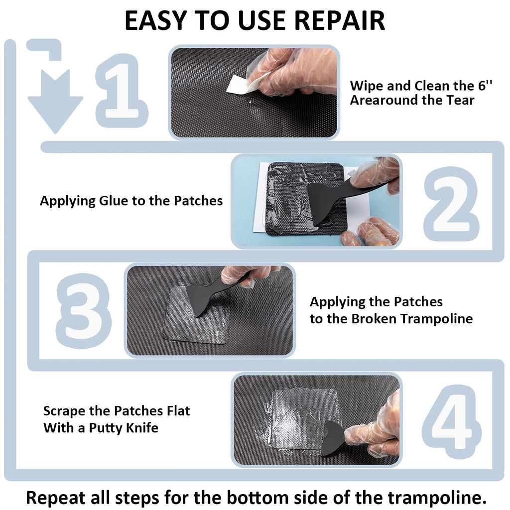 Trampoline Patch Repair Kit 4''X 4'' Square On Patches | Repair Trampoline Mat Tear Or Hole In A Trampoline Mat(2 Piece)