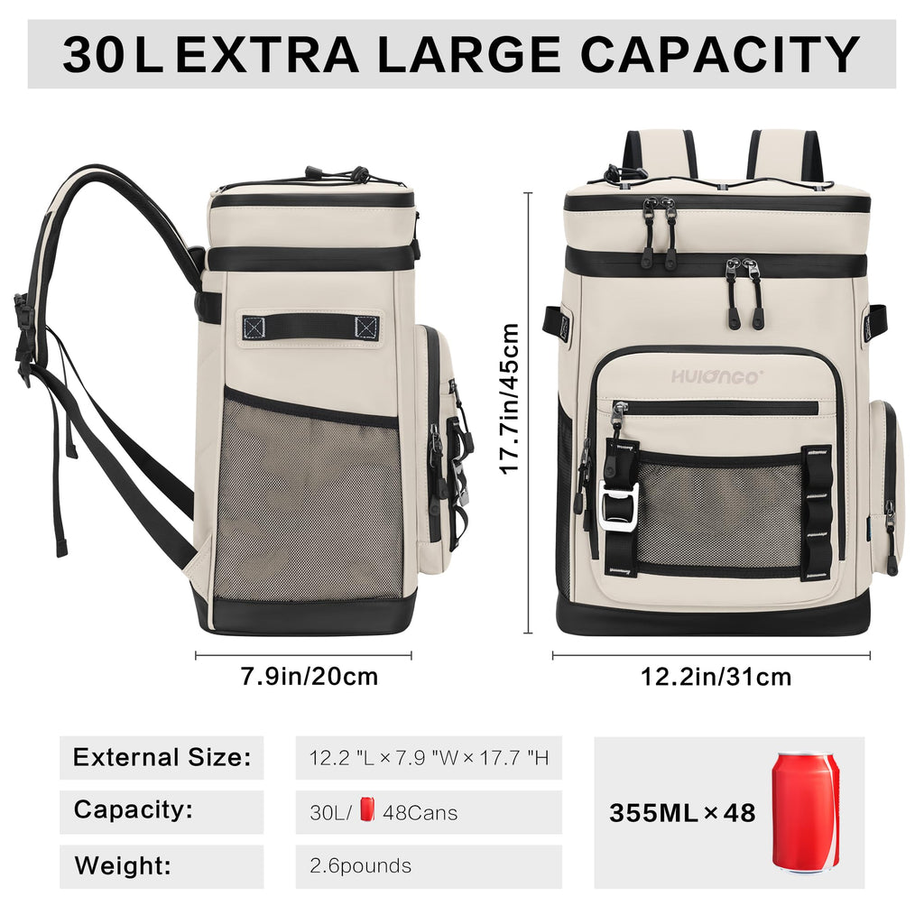 Hulongo Large Waterproof Insulated Cooler Backpack For Men & Women, Leak Proof Cooler Backpack For Camping, Beach, Fishing, Picn