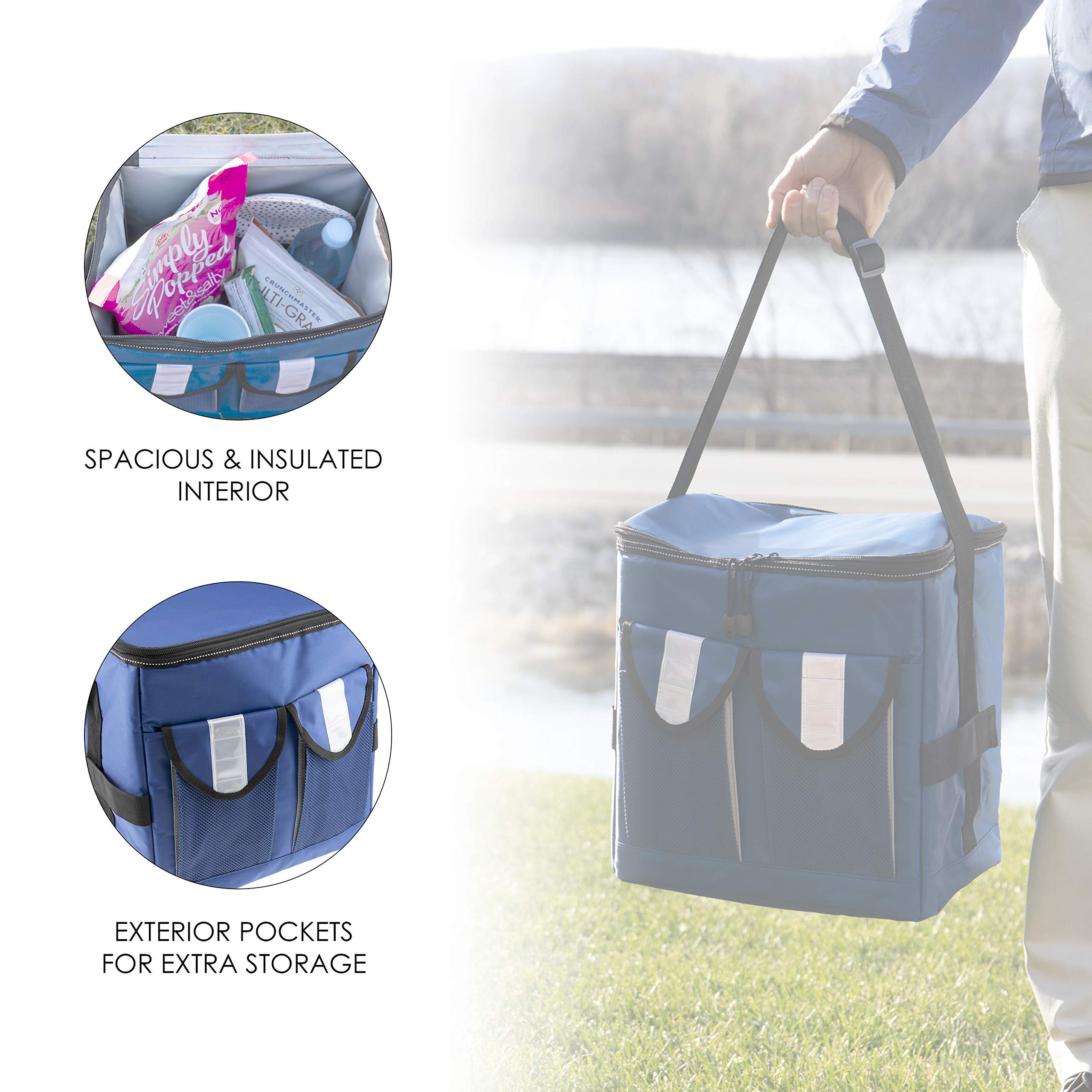 Reliant Outdoor Large Insulated Dark Blue Cooler Bag For Men And Women With Zipper Pockets, Perfect For Work, Beach, Camping, Hi